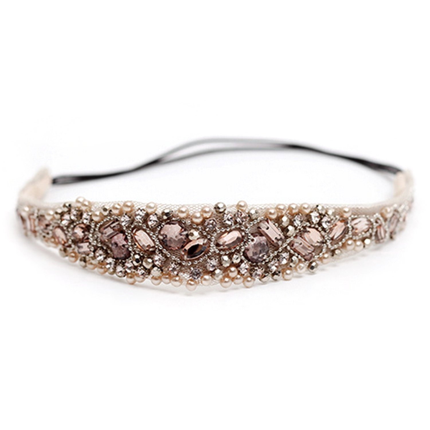 TININNA Handmade Rhinestone Lace Hairband Headband for Women - Elegant Wedding Bridal Hair Accessories, Party, Prom, Special Occasions