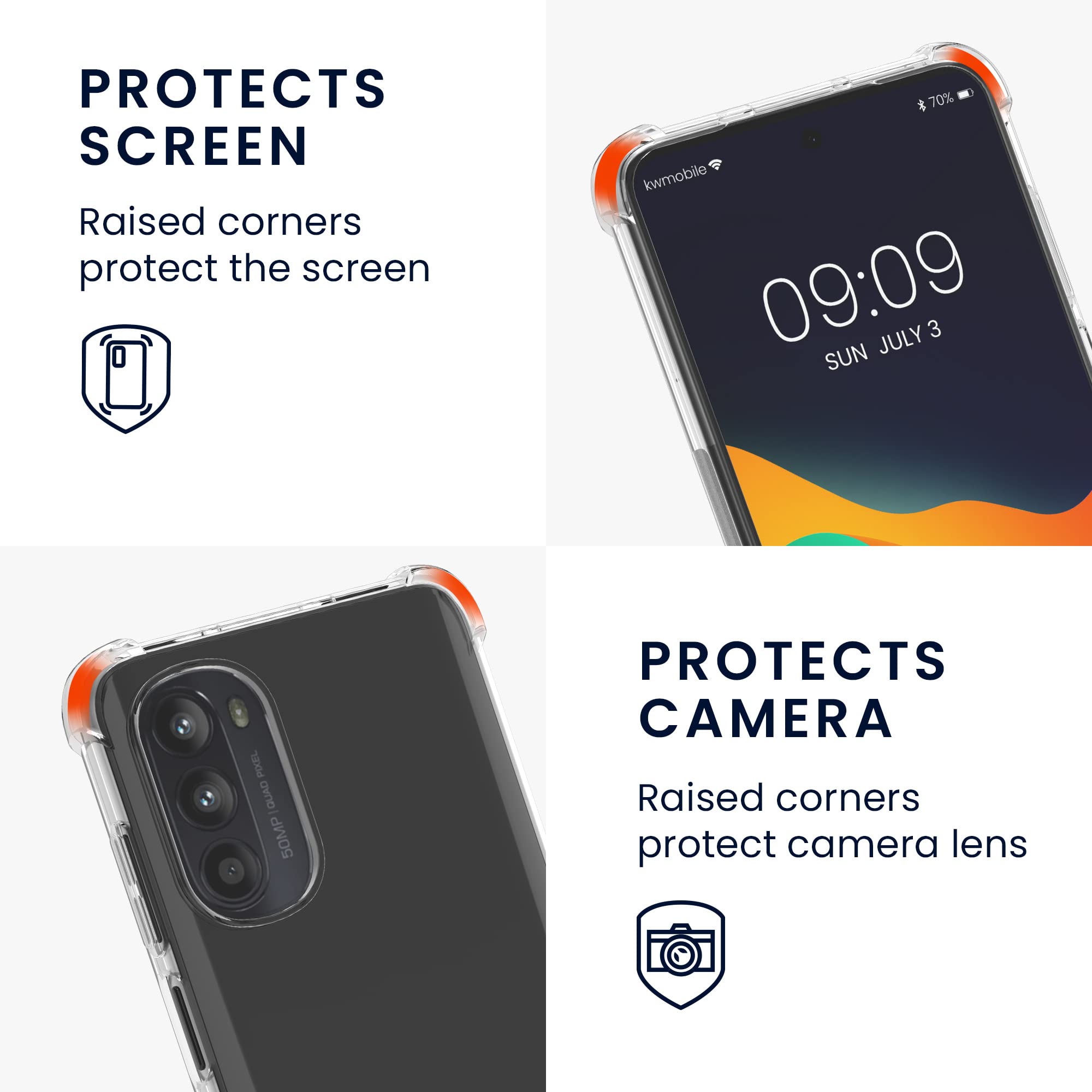 kwmobile Clear TPU Crossbody Phone Case Compatible with Motorola Moto G52 & Moto G82 5G - Shockproof Protective Cover with Lanyard Strap (Transparent/Black) - Perfect for Travel, Shopping & Outdoor Activities