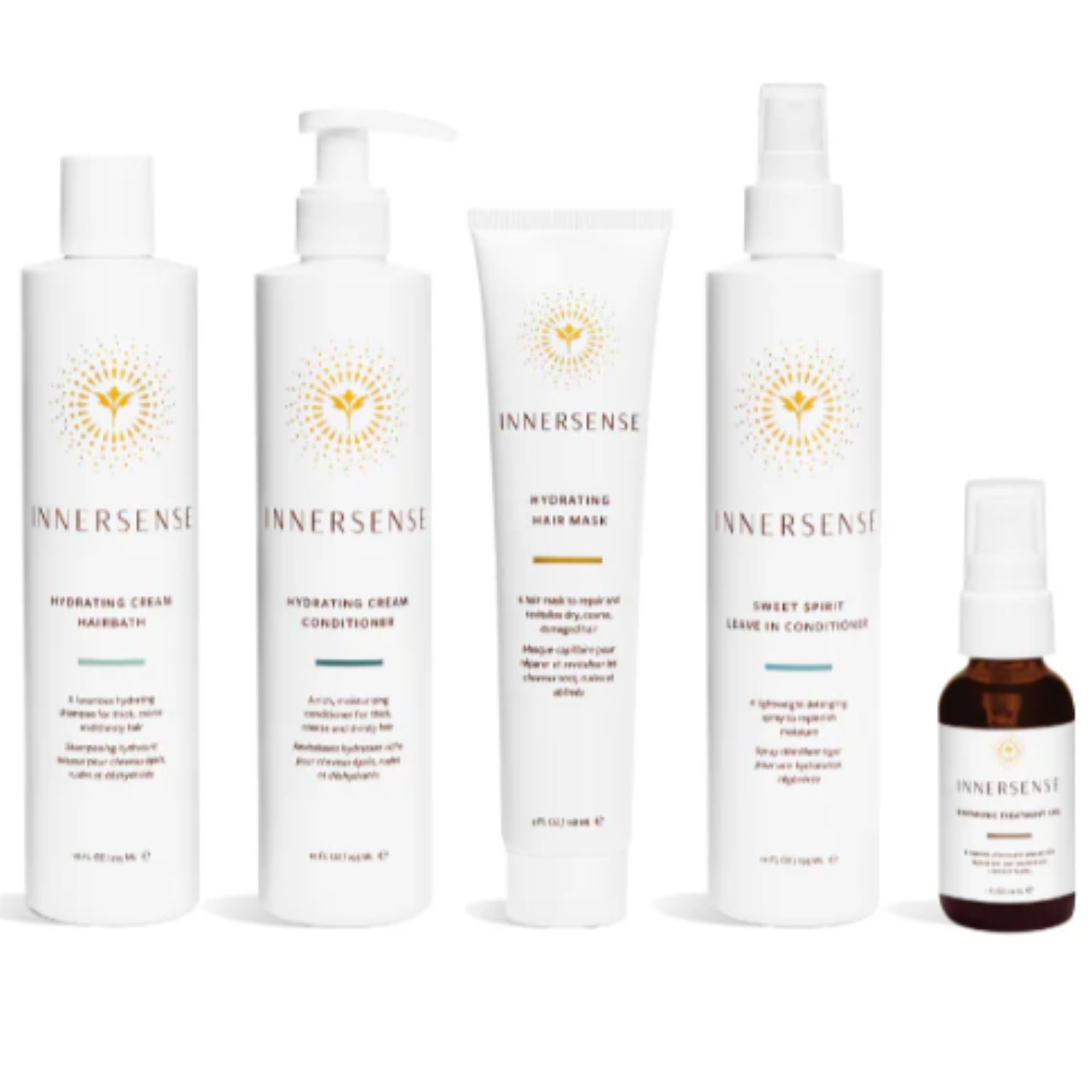 Innersense Beauty Hydrating Hair Care Set - 5 Piece Kit with Hairbath, Conditioner, Hair Mask, Leave-In Conditioner & Treatment Oil for Dry, Damaged Hair | Salon-Quality Moisturizing System for Curly, Wavy & Straight Hair Types | Perfect for Daily Use & Deep Conditioning Treatments