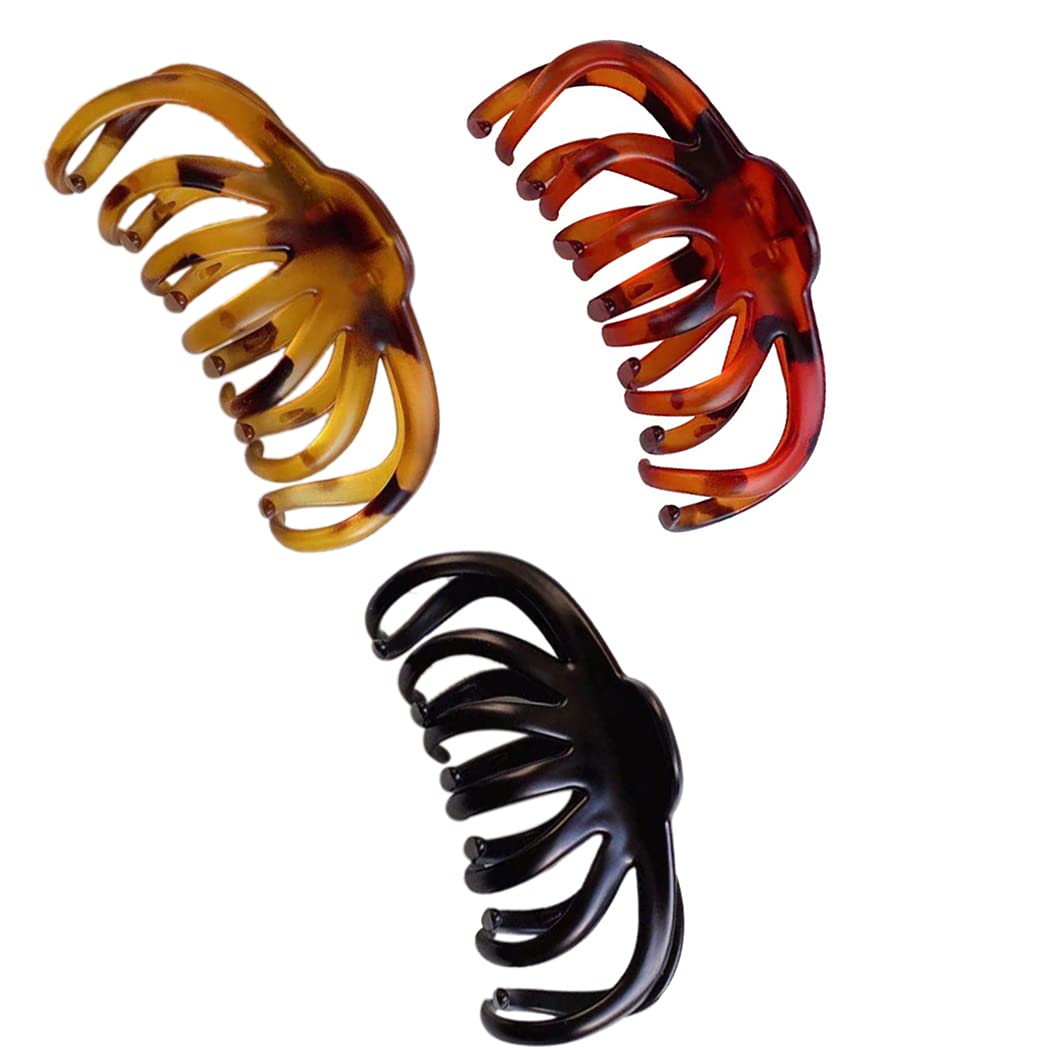 Vintage Hair Claw Clips 3PCS - Non-Slip Strong Hold Hair Barrettes with Interlocking Teeth for Women & Girls, Perfect for Shower, Styling and Everyday Use
