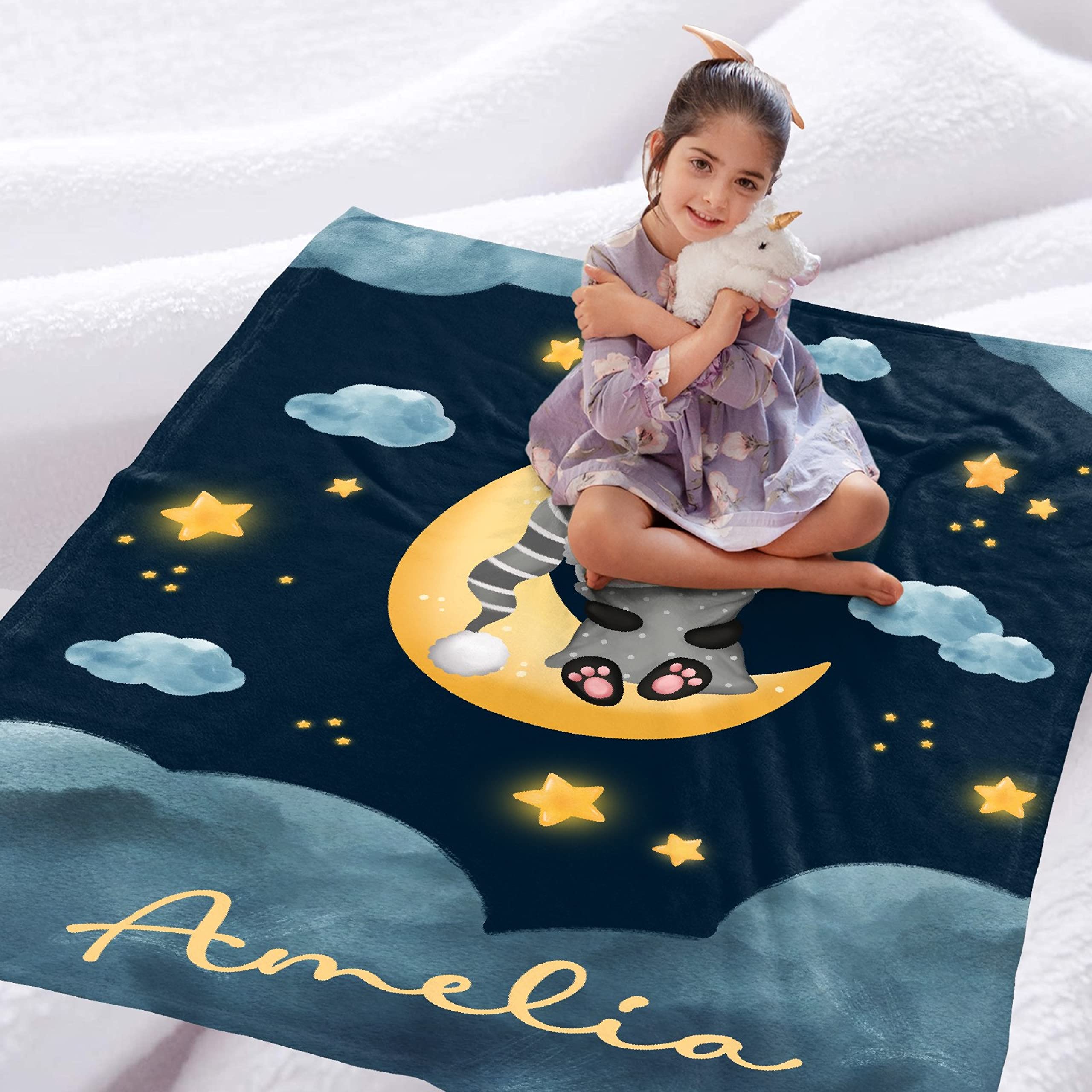 Custom Moon Panda Baby Blanket with Name - Personalized Throw Blanket for Boys & Kids - Extra Large 120x90 Inch - Perfect for Birthday Gifts, Nursery Decor & Family Cuddles