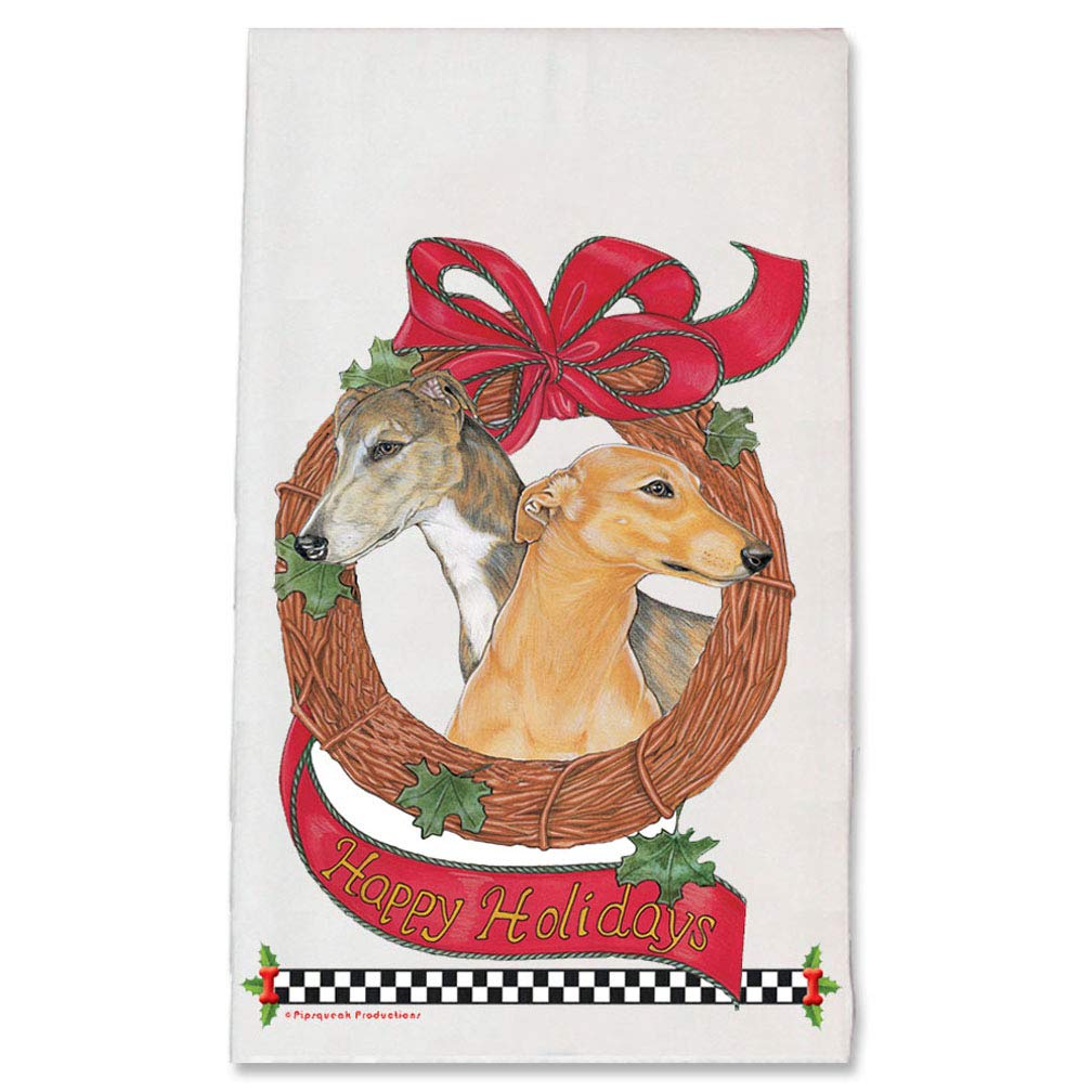 Greyhound Wreath Christmas Kitchen Towel - Holiday Pet Lover Gift for Dog Owners - Perfect for Christmas Decor, Kitchen Decorations & Dog-Themed Gifts