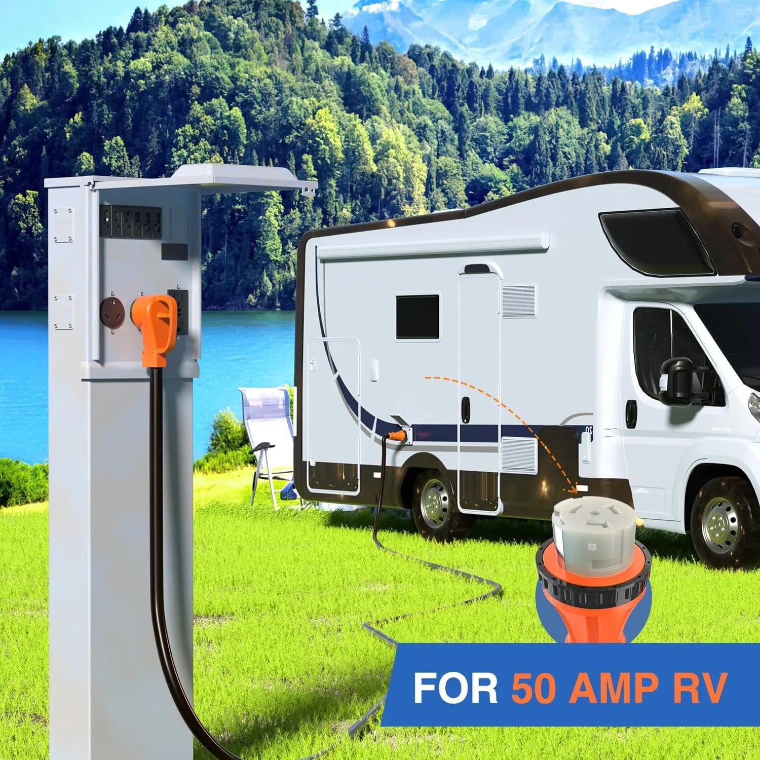 50AMP 50FT Heavy Duty RV Locking Extension Cord - Waterproof & Weatherproof Power Cord for Campers, Trailers & Motorhomes - Perfect for Outdoor Camping, RV Parks & Remote Power Needs