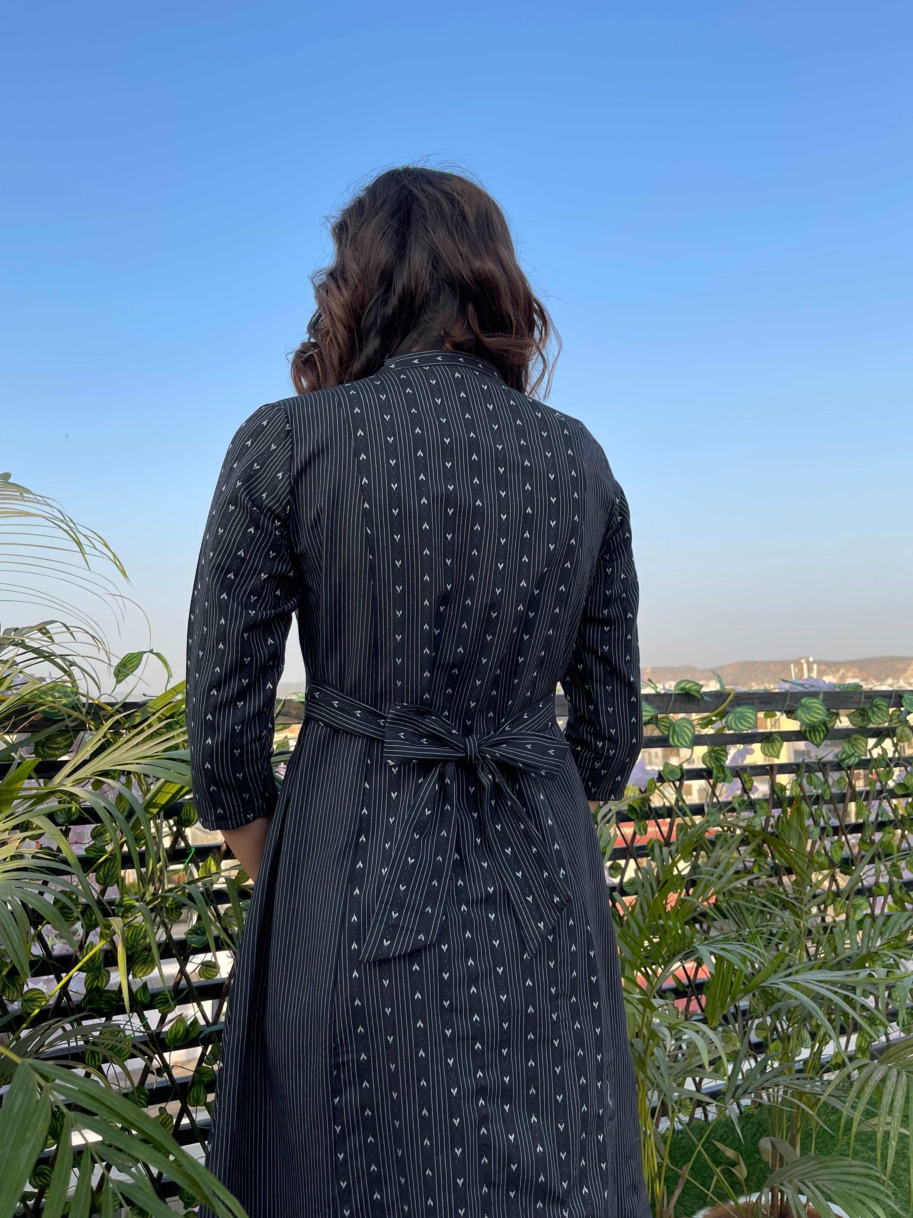 Elegant Black Cotton A-Line Dress for Women - Casual & Party Wear - Perfect for Office, Date Night & Special Occasions
