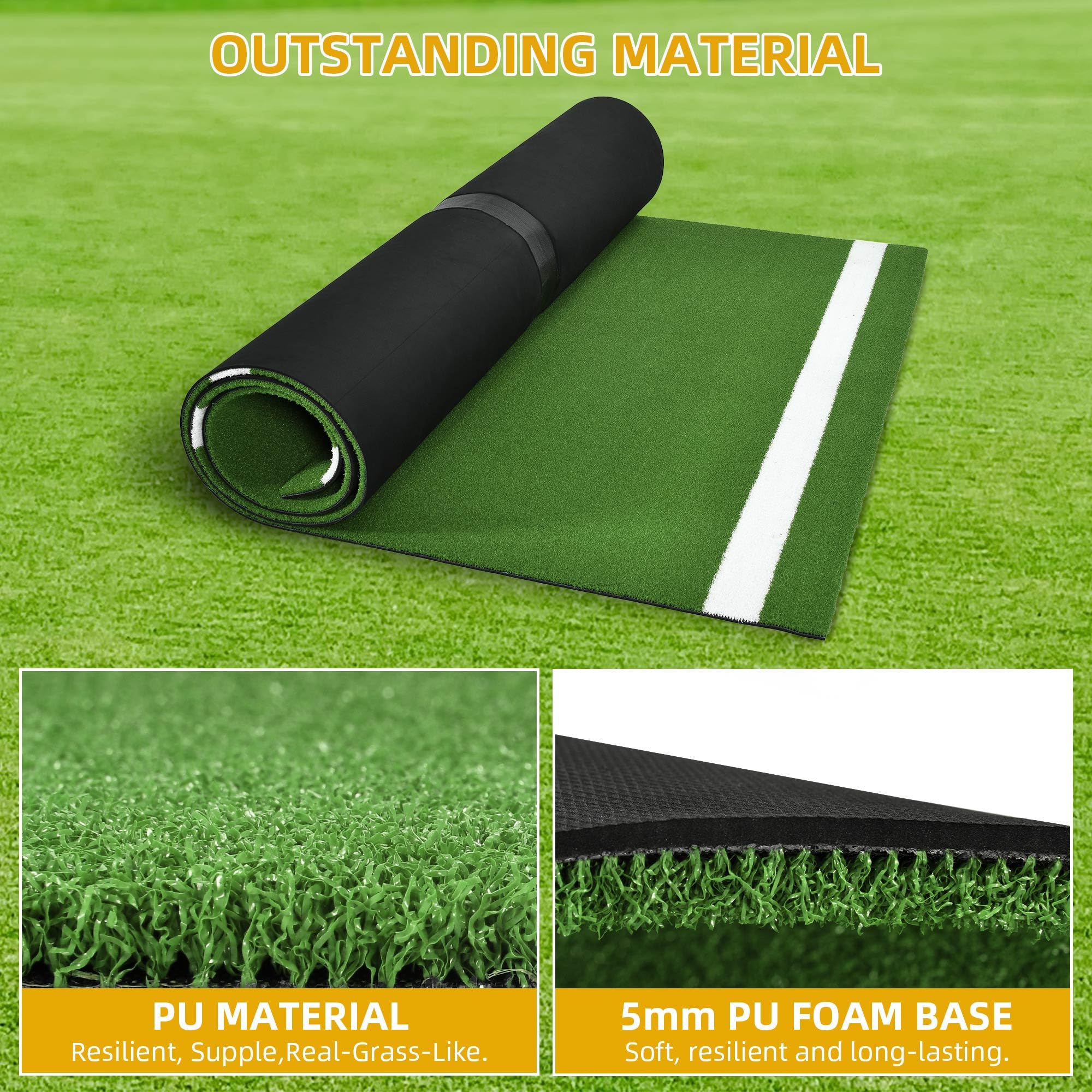 Premium Baseball & Softball Hitting Mat - Non-Slip Training Mat with Stitched Turf & Home Plate Design for Indoor/Outdoor Practice - Perfect for Backyard Drills, Batting Cages & Team Training Sessions