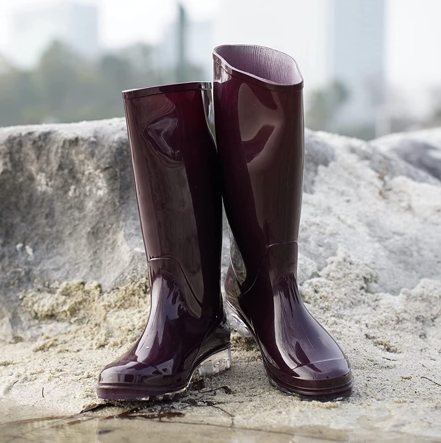 DaeRainy Women's Knee High Waterproof Rain Boots - Slip On Garden Boots for Walking, Hiking & Outdoor Activities