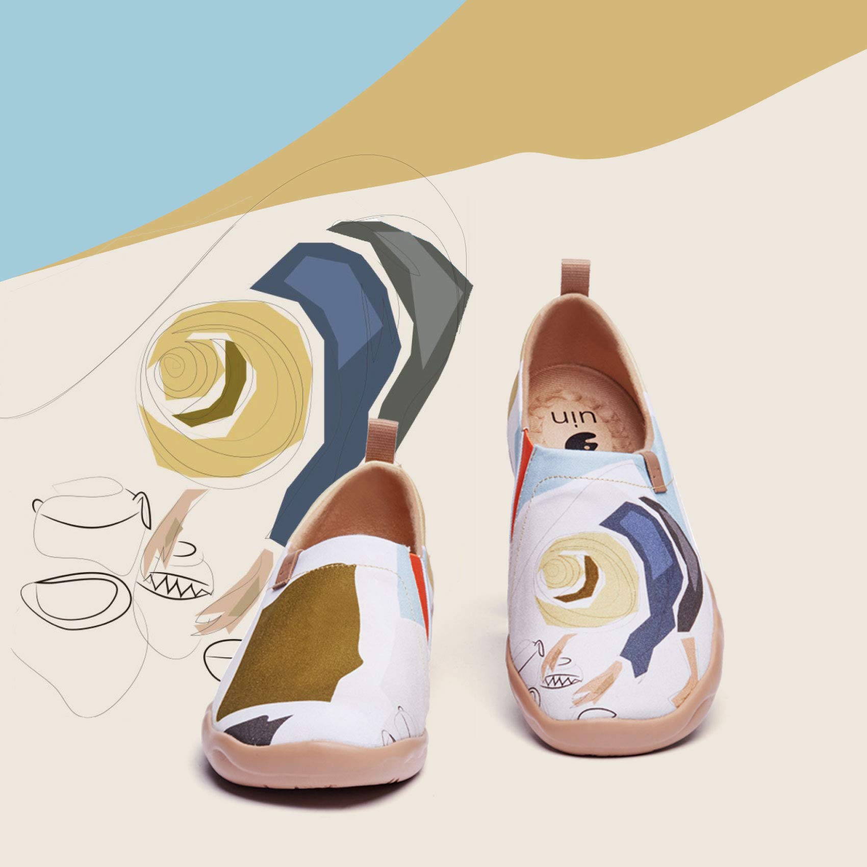 UIN Women's Slip On Canvas Sneakers - Lightweight Walking Shoes with Artistic Paint Design, Comfortable Casual Loafers for Travel, Fishing & Outdoor Activities | Size 6