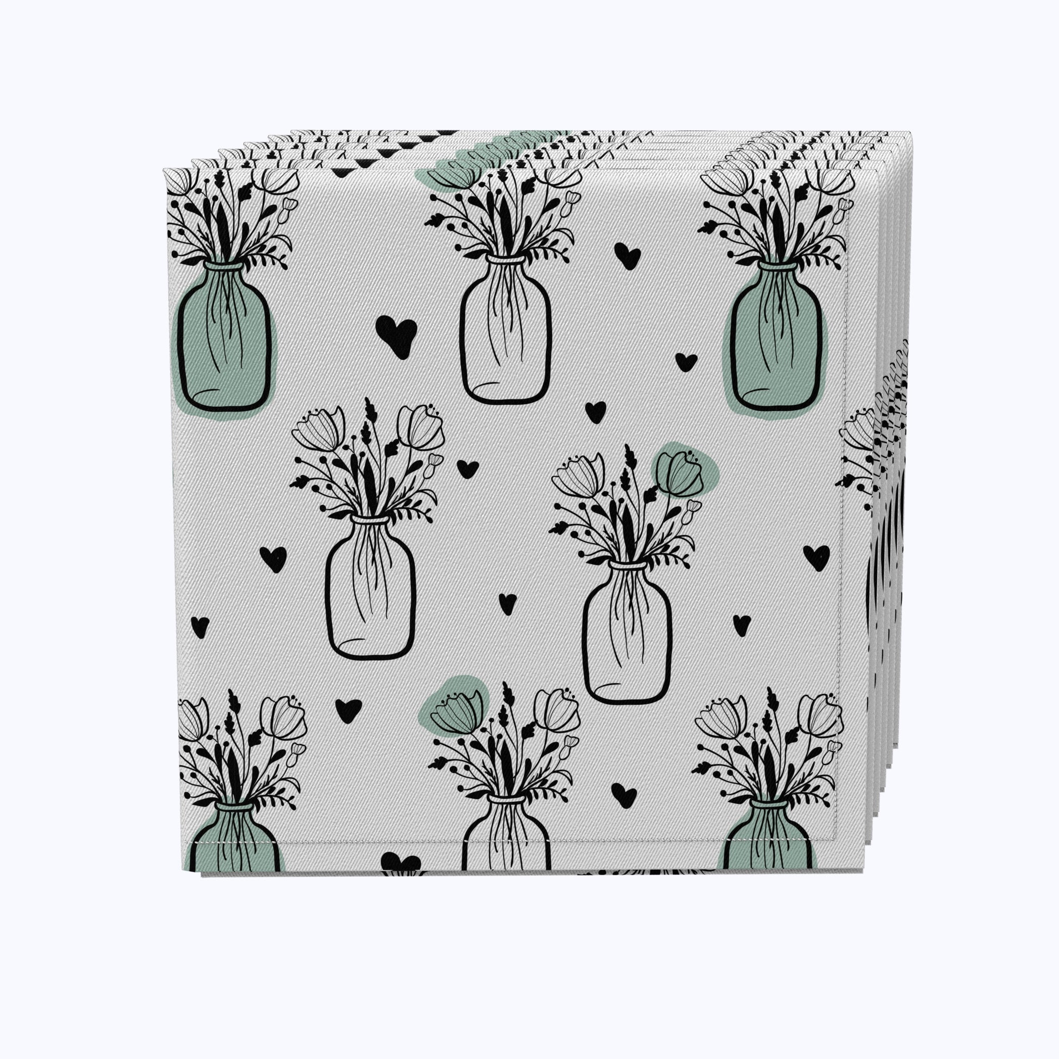 Elegant Cotton Napkins with Bouquet in Jar Design - Perfect for Weddings, Parties & Home Decor