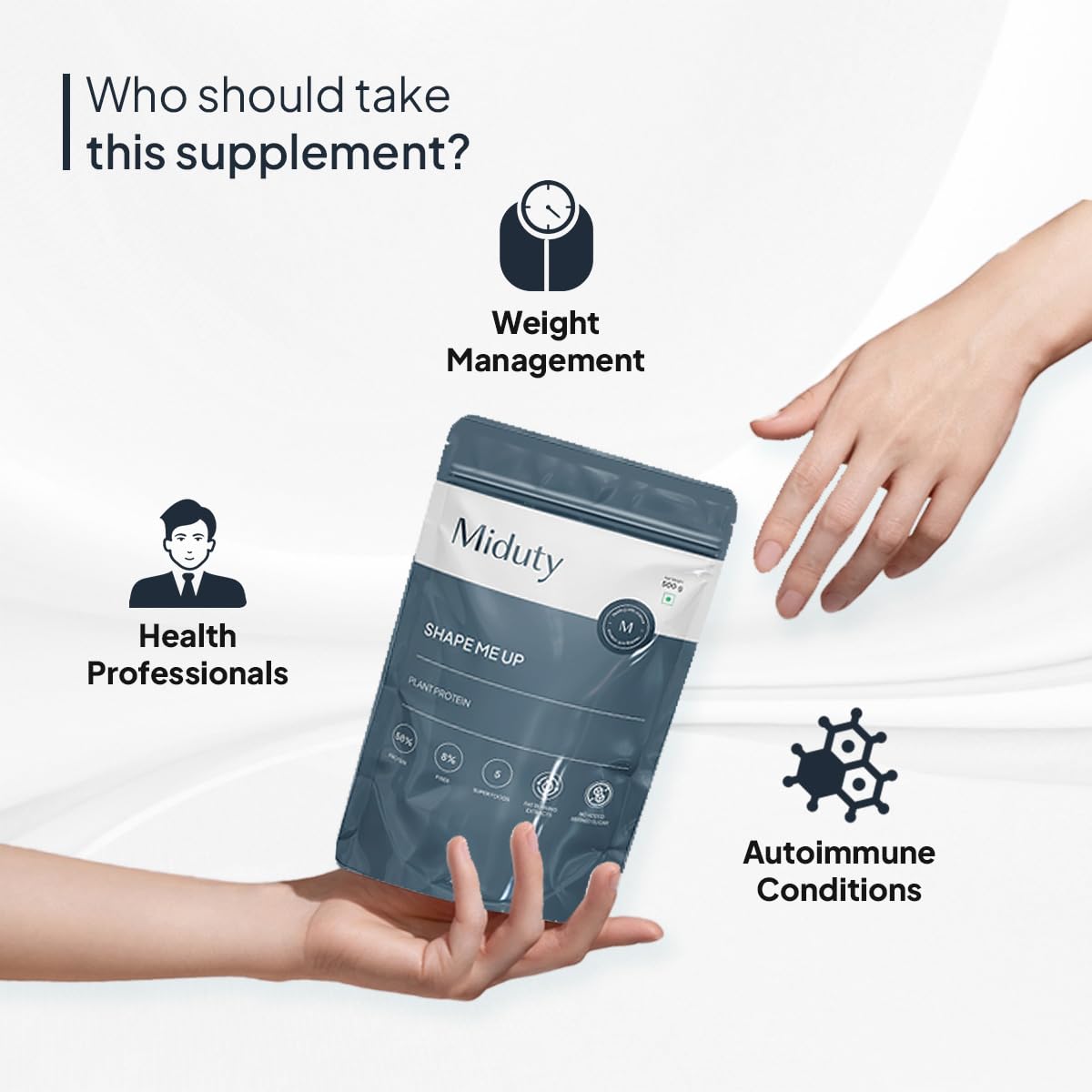 Miduty by Palak Notes ShapeME Up Plant Protein Powder - Vanilla Flavor with 1 Billion Probiotics | Vegan Protein Shake for Lean Weight Loss & Effective Weight Management (500g) | Perfect for Post-Workout Recovery & Healthy Meal Replacement