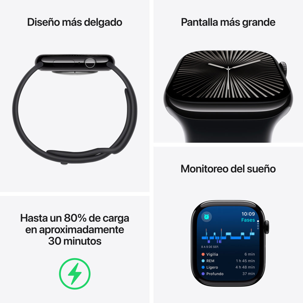 Apple Watch Series 10 GPS + Cellular 42mm - Black Aluminum Case with Black Sport Band S/M - Perfect for Fitness Tracking & Smart Notifications