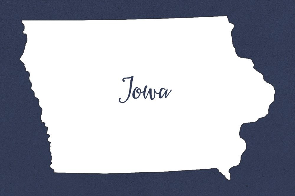 Iowa Home State Travel Poster - White on Navy 36x54 Giclee Gallery Print - Wall Decor for Living Room, Office & Gift Ideas