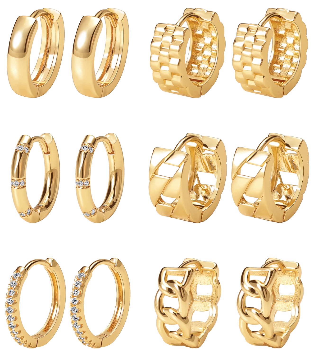 14K Gold Plated Small Hoop Earrings Set - Hypoallergenic Chunky Huggie Earrings for Women & Girls | Perfect for Multiple Piercings, Everyday Wear & Special Occasions