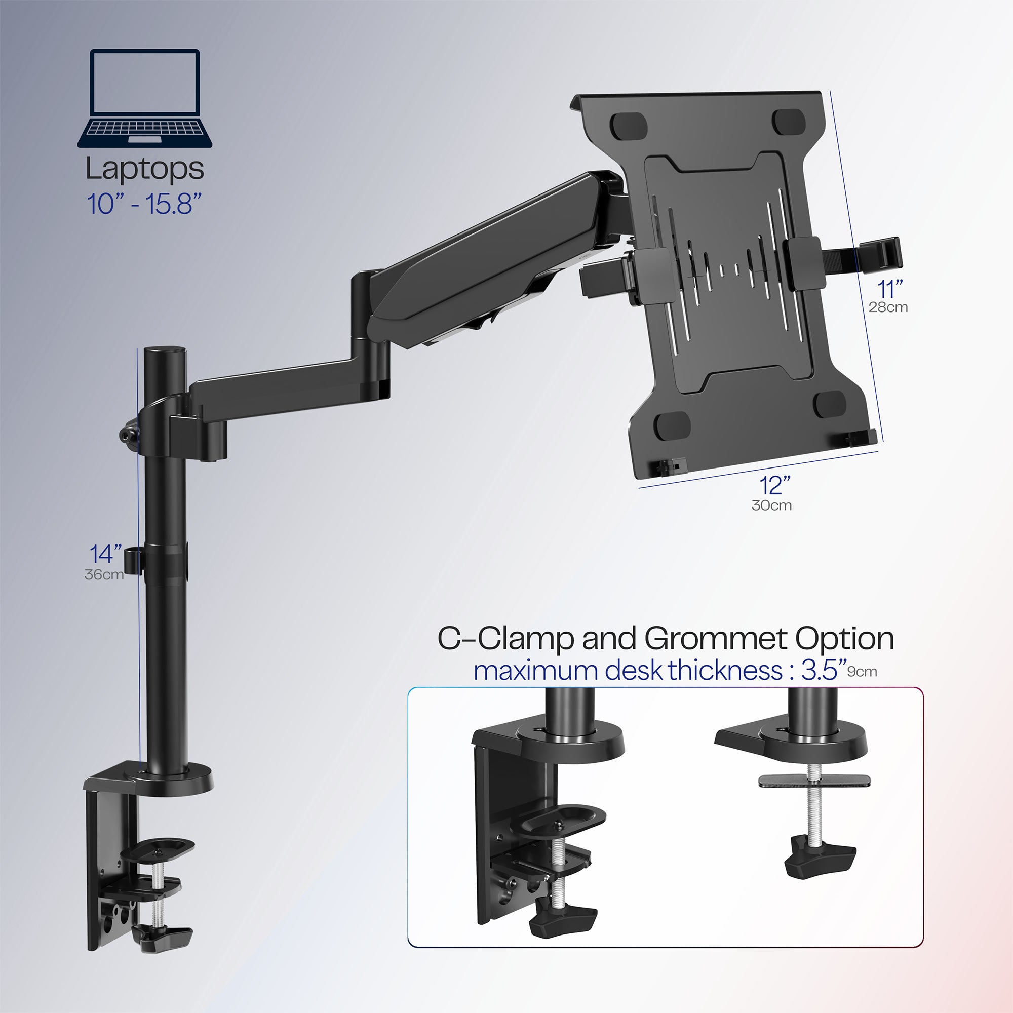 Adjustable Pneumatic Arm Single Laptop Desk Mount Stand - Ergonomic Computer Monitor Holder for Home Office & Gaming Setup - Perfect for Workspace Organization & Multi-Screen Setups