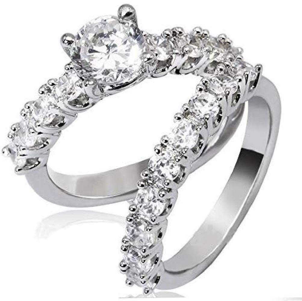 Elegant Macro Pave Cubic Zirconia Wedding Ring Set | CZ Bridal Engagement Ring Set for Women | Perfect for Weddings, Anniversaries & Special Occasions