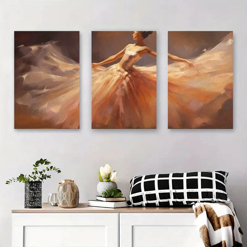 3-Piece Abstract Dance Movement Metal Wall Art Prints - Ready to Hang Graceful Home Decor for Living Room, Bedroom & Office