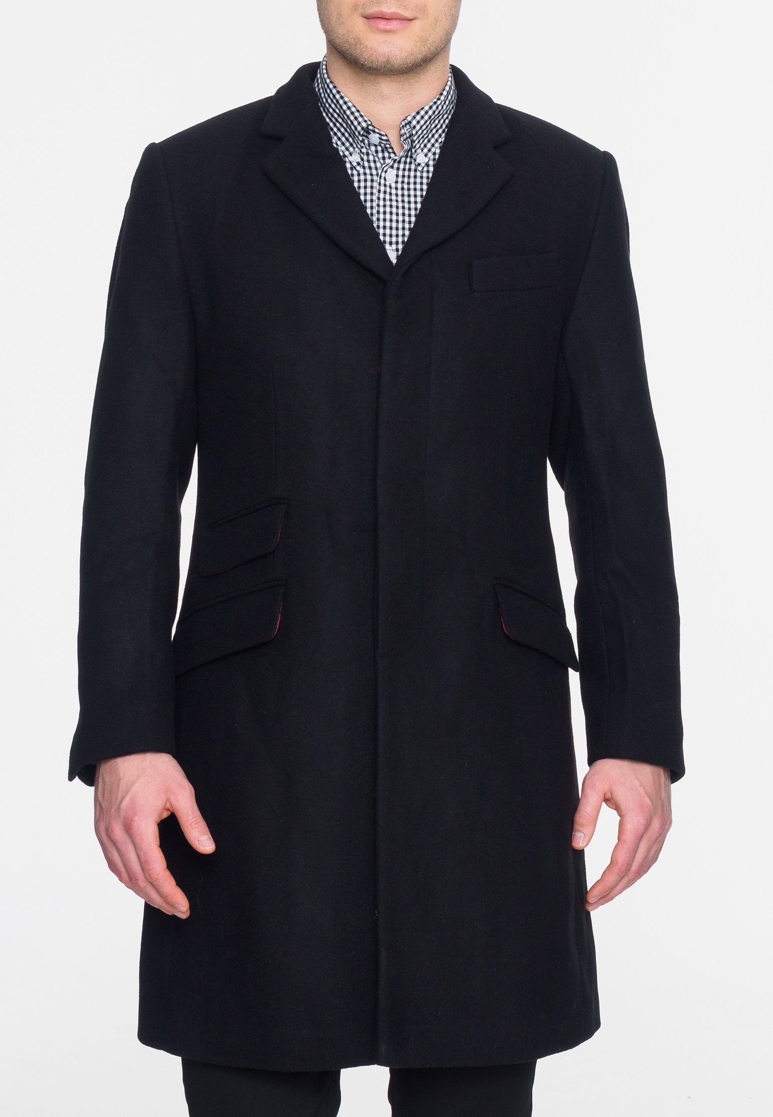 London Men's Black Walesby Overcoat Size 48 - Classic Wool Winter Coat for Business, Formal & Office Wear