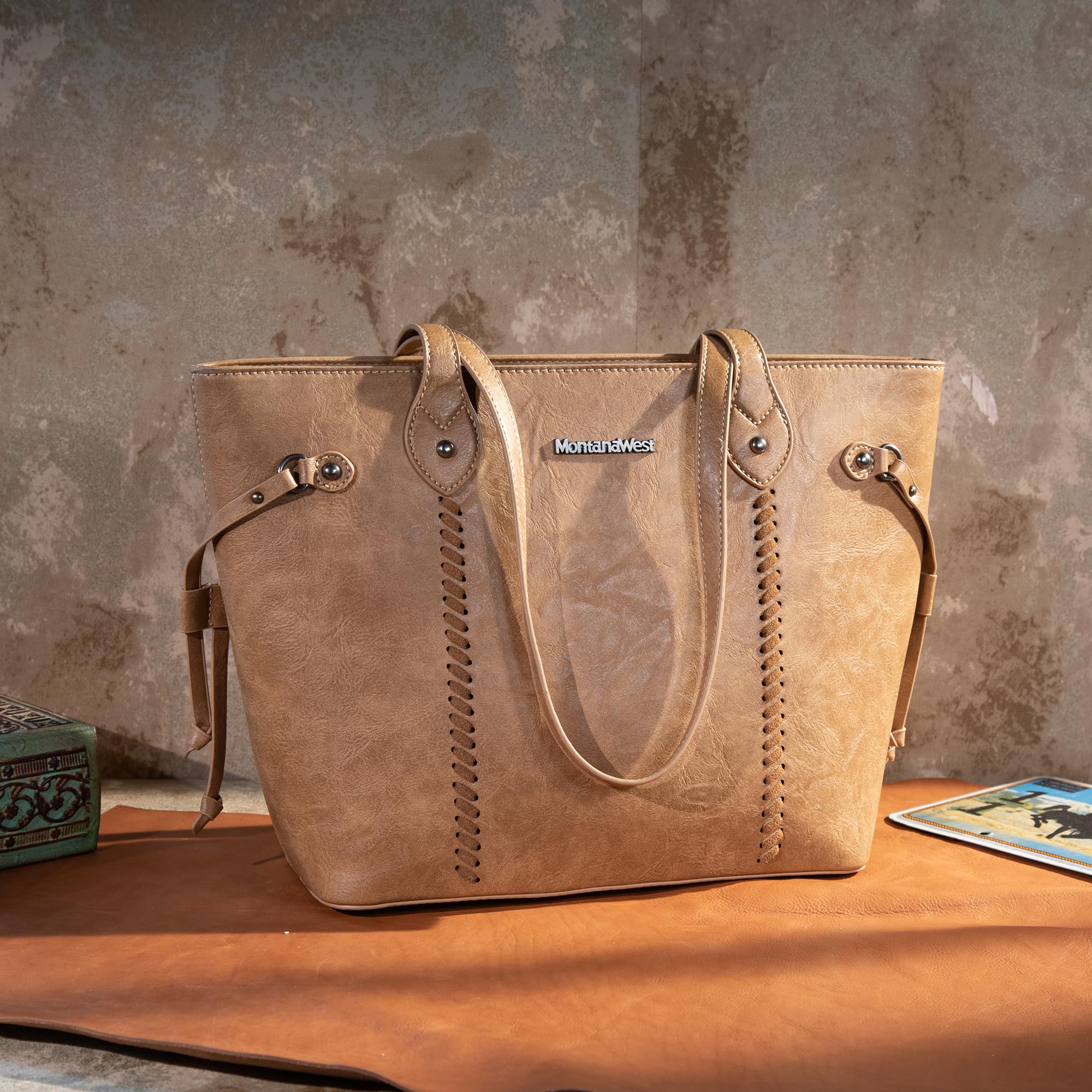 Montana West Large Tote Bags for Women - Stylish Woven Leather Purse with Secure Zipper Closure | Perfect for Work, Travel & Everyday Use