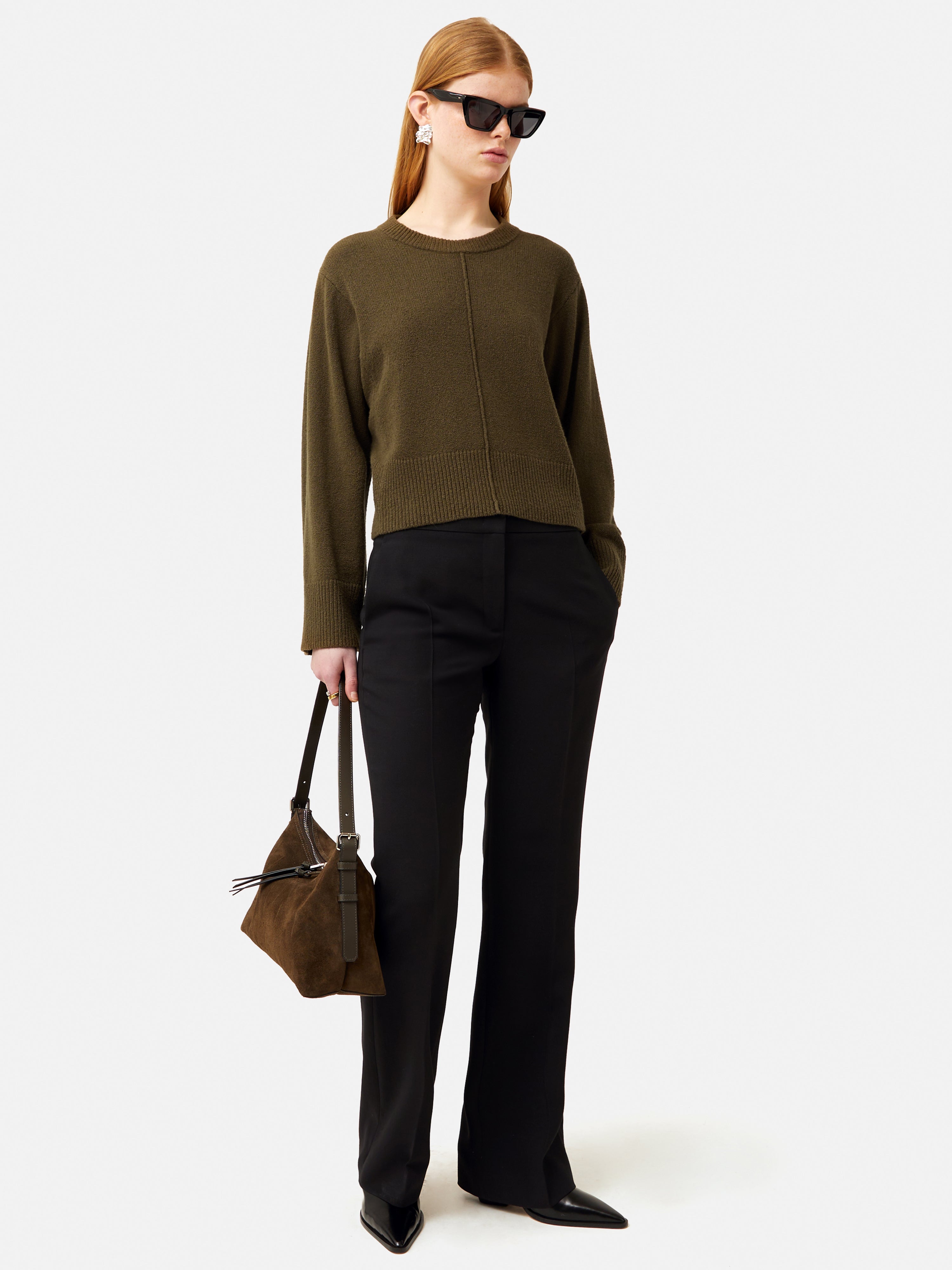 Khaki Wide Sleeve Jumper for Women - Comfortable Oversized Pullover Sweater for Casual Wear, Fall & Winter Fashion