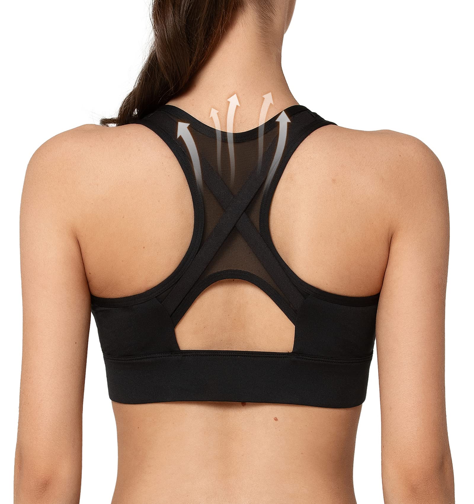 Yvette High Impact Zip Front Sports Bra - Mesh Racerback Workout Bra for Women with Large Breasts - High Support for Running, Gym & High-Intensity Training