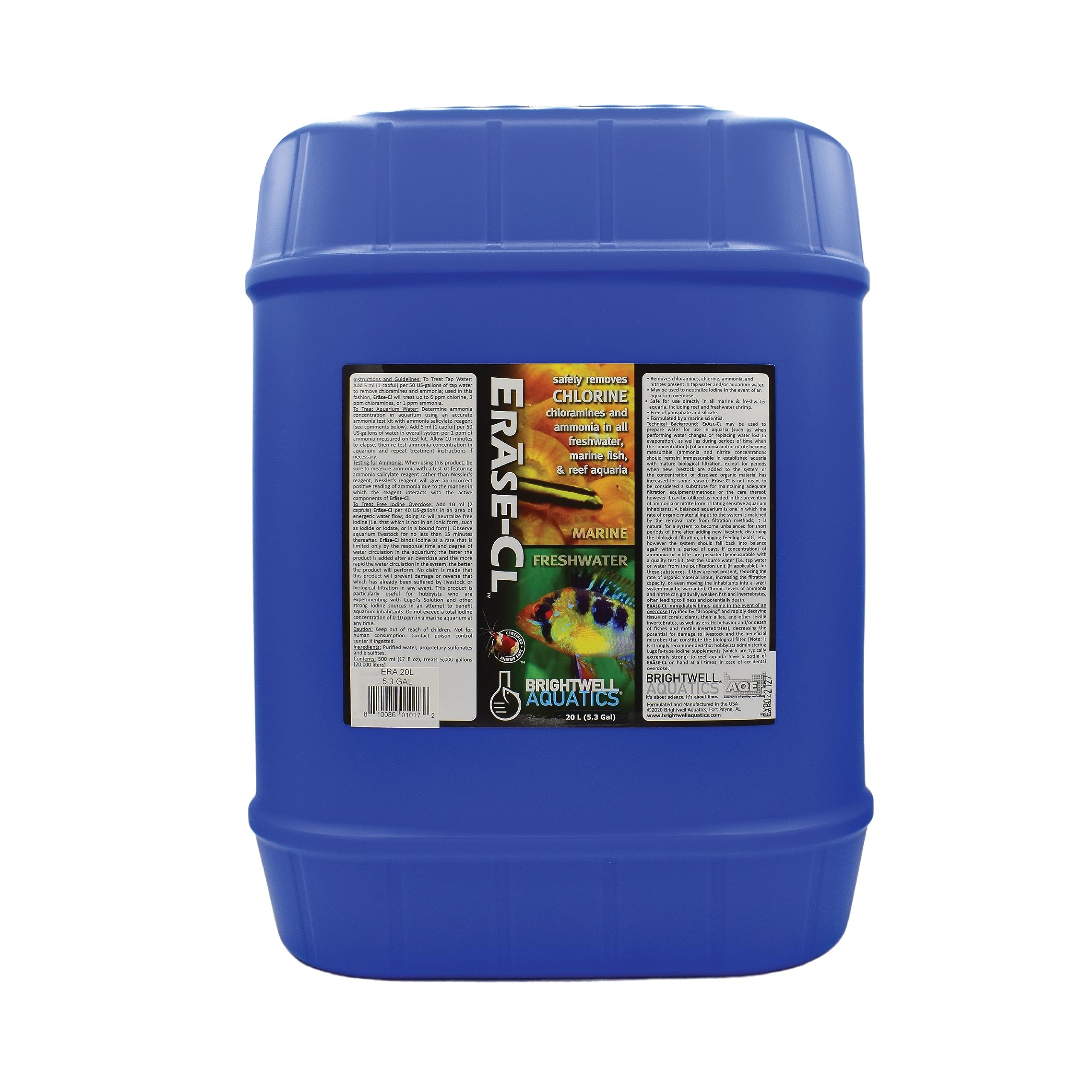 Brightwell Aquatics Erase-Cl Water Conditioner - Removes Chlorine, Chloramines & Ammonia for Marine & Freshwater Fish Tanks | Safe for Saltwater & Tropical Aquariums | Ideal for Water Changes & New Tank Setup