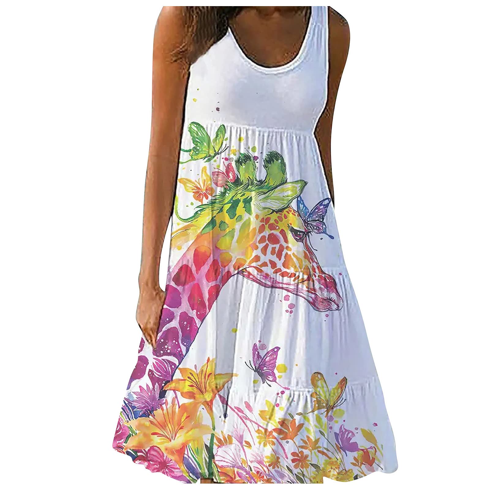 Hengyaai Women's Summer Casual Sleeveless Flowy Mini Dress - Colorful Printed T-Shirt Sundress for Beach, Party & Vacation | Lightweight Comfortable Dress for Outdoor Activities, Travel & Date Night