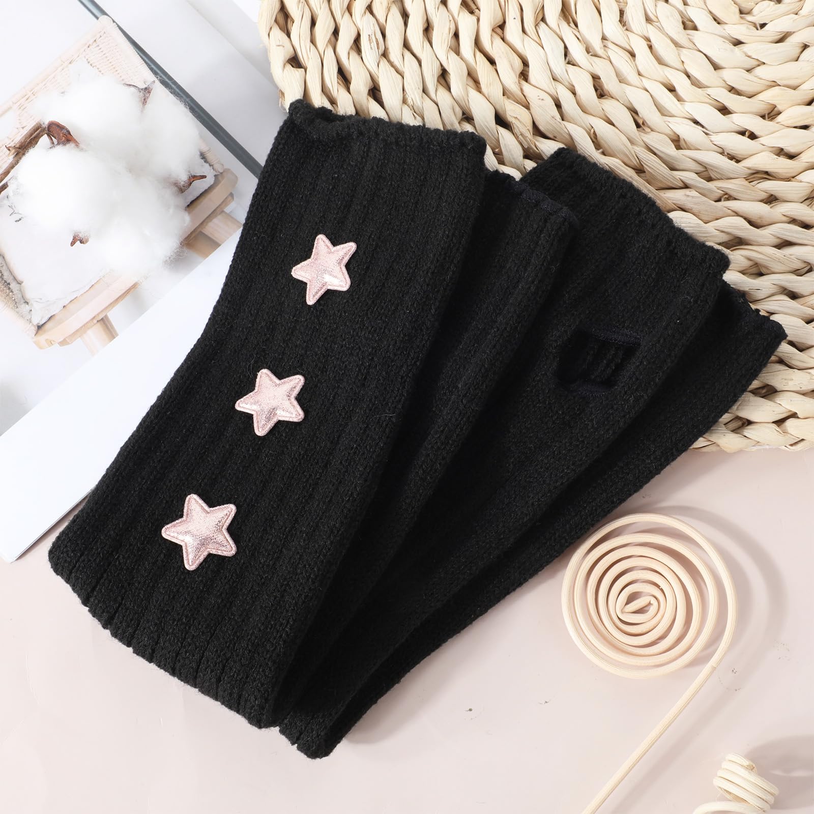 2Pcs Cute Star Print Arm Warmers for Women & Kids - Soft Knit Winter Accessories for Cold Weather, Yoga, and Outdoor Activities