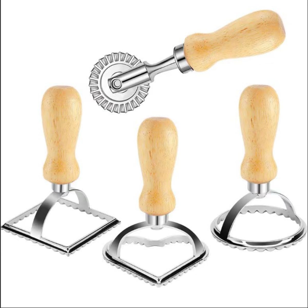 Premium Ravioli Stamp Set - 3 Pasta Press Molds (Round, Square, Heart) with Roller Wheel Cutter | Handmade Pasta Making Kit for Italian Cooking, Family Dinners & Gourmet Kitchen Gifts