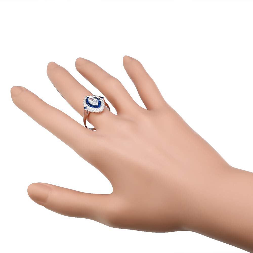 925 Sterling Silver Spinel & CZ Halo Engagement Ring - Size 5-10 | Elegant Clear & Blue Gemstone Wedding Band for Women, Bridal Jewelry Gift | Perfect for Proposals, Anniversaries & Special Occasions