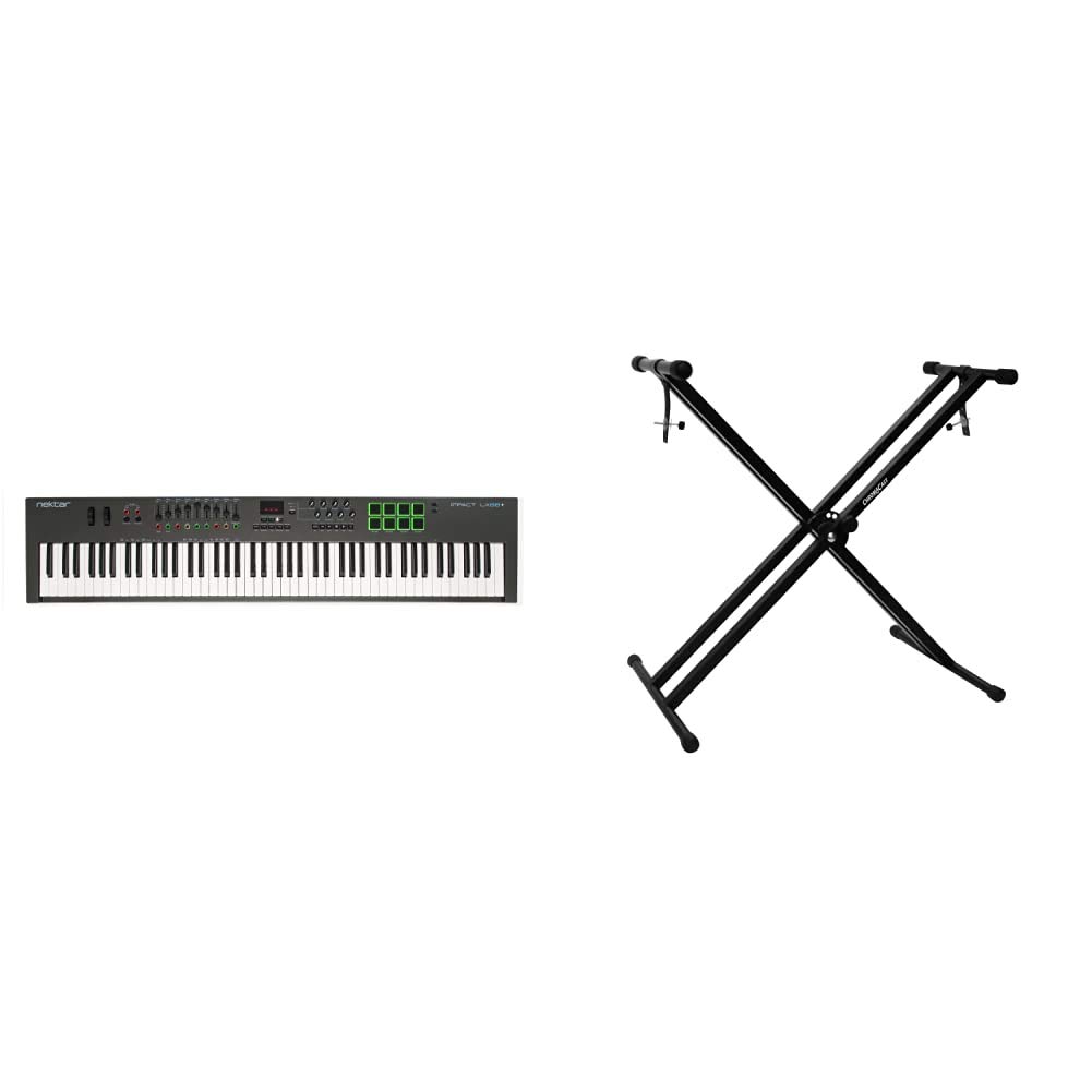 Nektar Impact LX88+ 88-Key USB MIDI Controller Keyboard with DAW Integration & ChromaCast Backlit - Perfect for Music Production, Studio Recording & Live Performance | GoDpsMusic CC-KSTAND Heavy Duty Double Braced X-Style Keyboard Stand for Professional Musicians & Stage Use