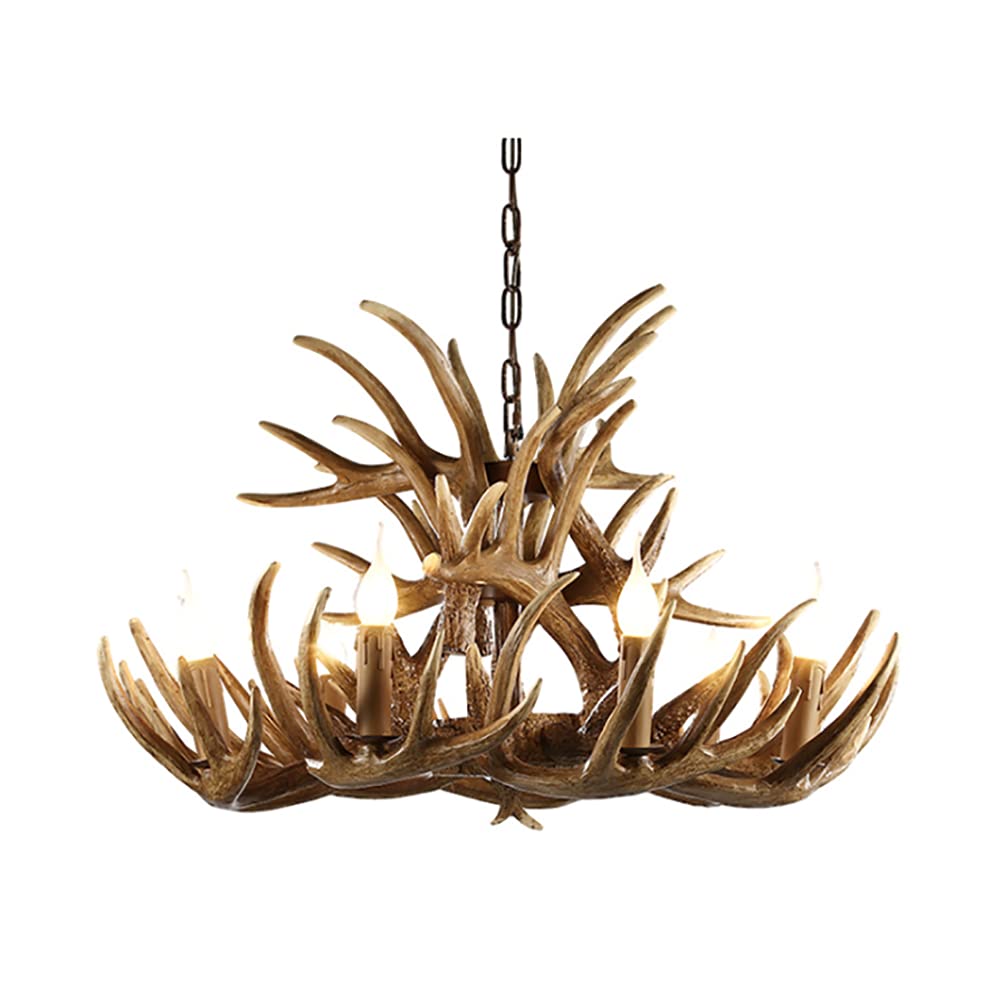 Rustic Deer Antler Chandelier - Farmhouse Style Faux Resin Horn Pendant Light with 9 Lights & 15 Arms - Vintage Cabin Ceiling Fixture in Brown | Perfect for Lodge, Hunting Cabin, or Western Home Decor