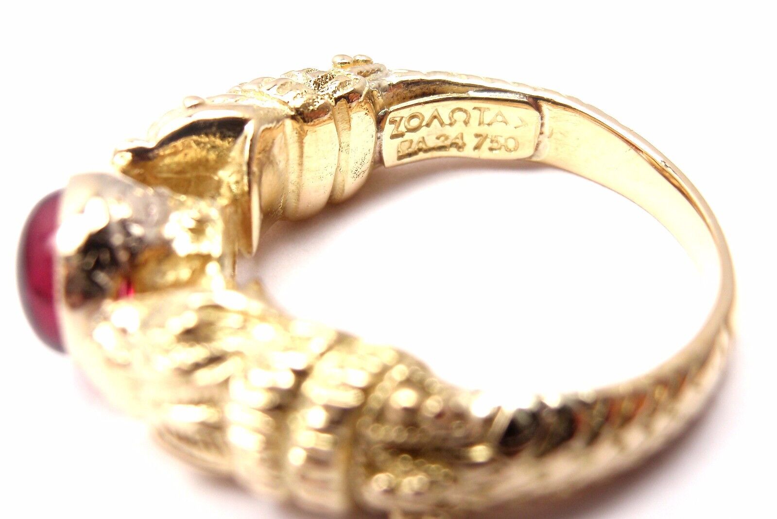 Authentic Zolotas Greece 18k Yellow Gold Pink Tourmaline Band Ring - Rare Vintage Jewelry for Women, Perfect for Weddings, Anniversaries & Special Occasions