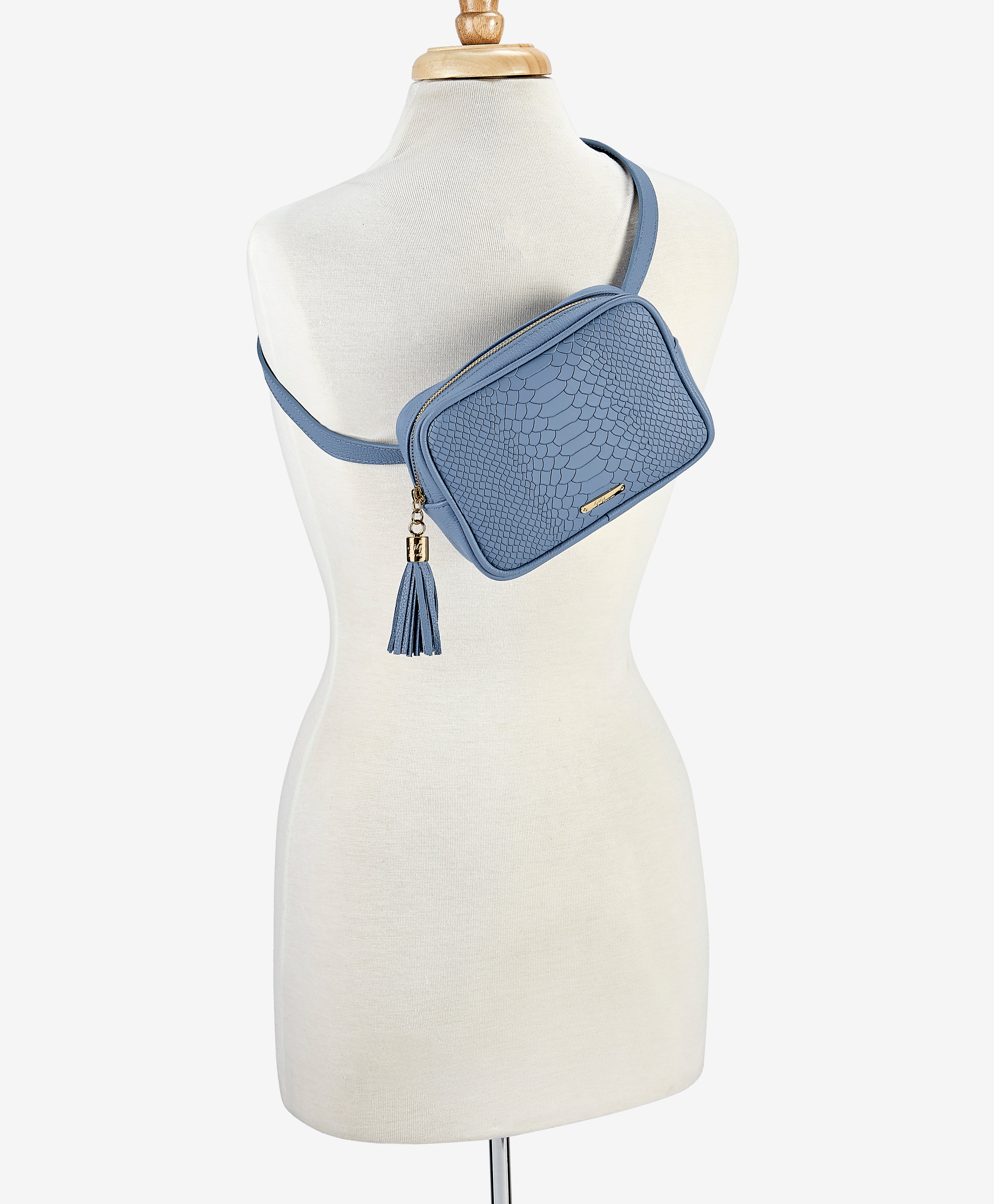 Kylie Belt Bag for Women - Slate Blue Embossed Python Leather Crossbody Purse | Fashionable Waist Pack for Travel, Shopping & Everyday Use