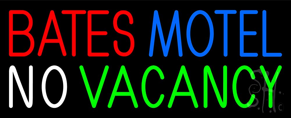 Bates Motel No Vacancy LED Neon Sign 13x32 Inches - Black Square Cut Acrylic Backing with Dimmer - Bright Premium Indoor LED Neon Light for Home Bar, Man Cave, Office Decor & Halloween Party