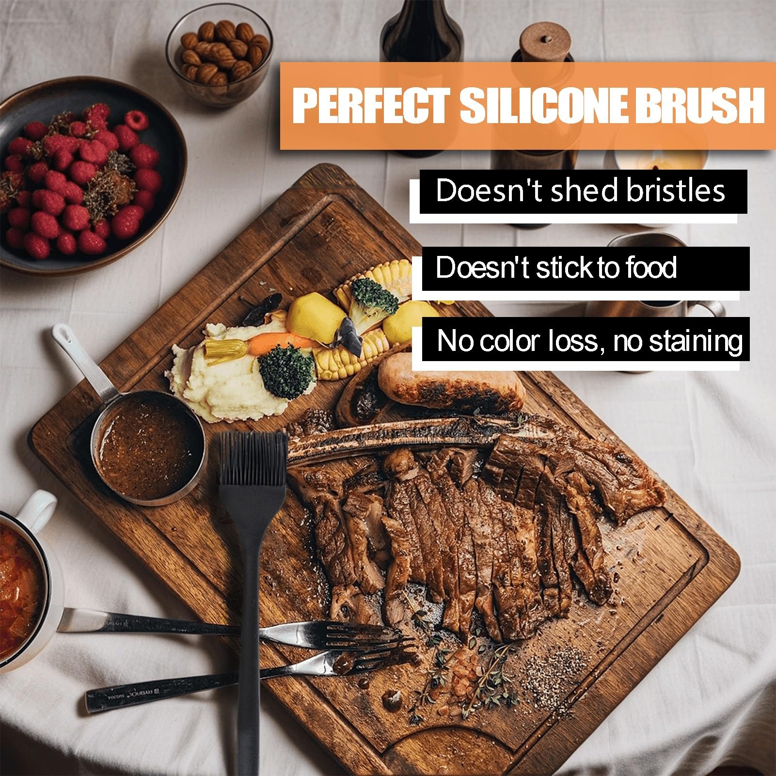 Ortarco Silicone Basting Pastry Brush - 2 Pack Heat-Resistant Baking Brush for Cooking, BBQ, Grilling - Perfect for Spreading Oil, Butter & Sauce on Cakes, Breads, Meats & Vegetables