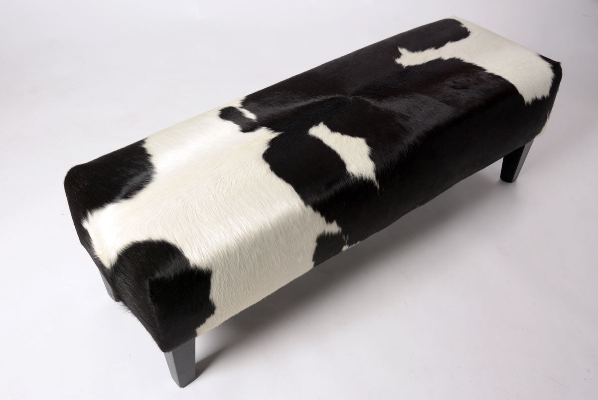 Premium Cowhide Bench Ottoman with Solid Wood Legs - 47
