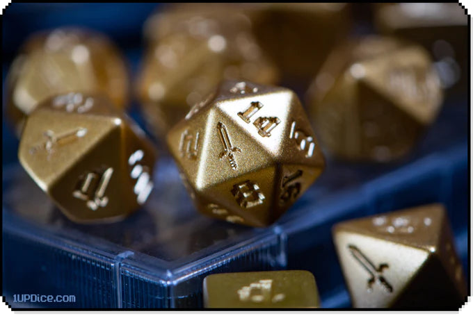 1UP Dice Polyhedral Set: Mythical Sword Master Edition - 7-Piece RPG Dice for Dungeons & Dragons, Pathfinder & Tabletop Gaming - Perfect for Fantasy Role-Playing Adventures