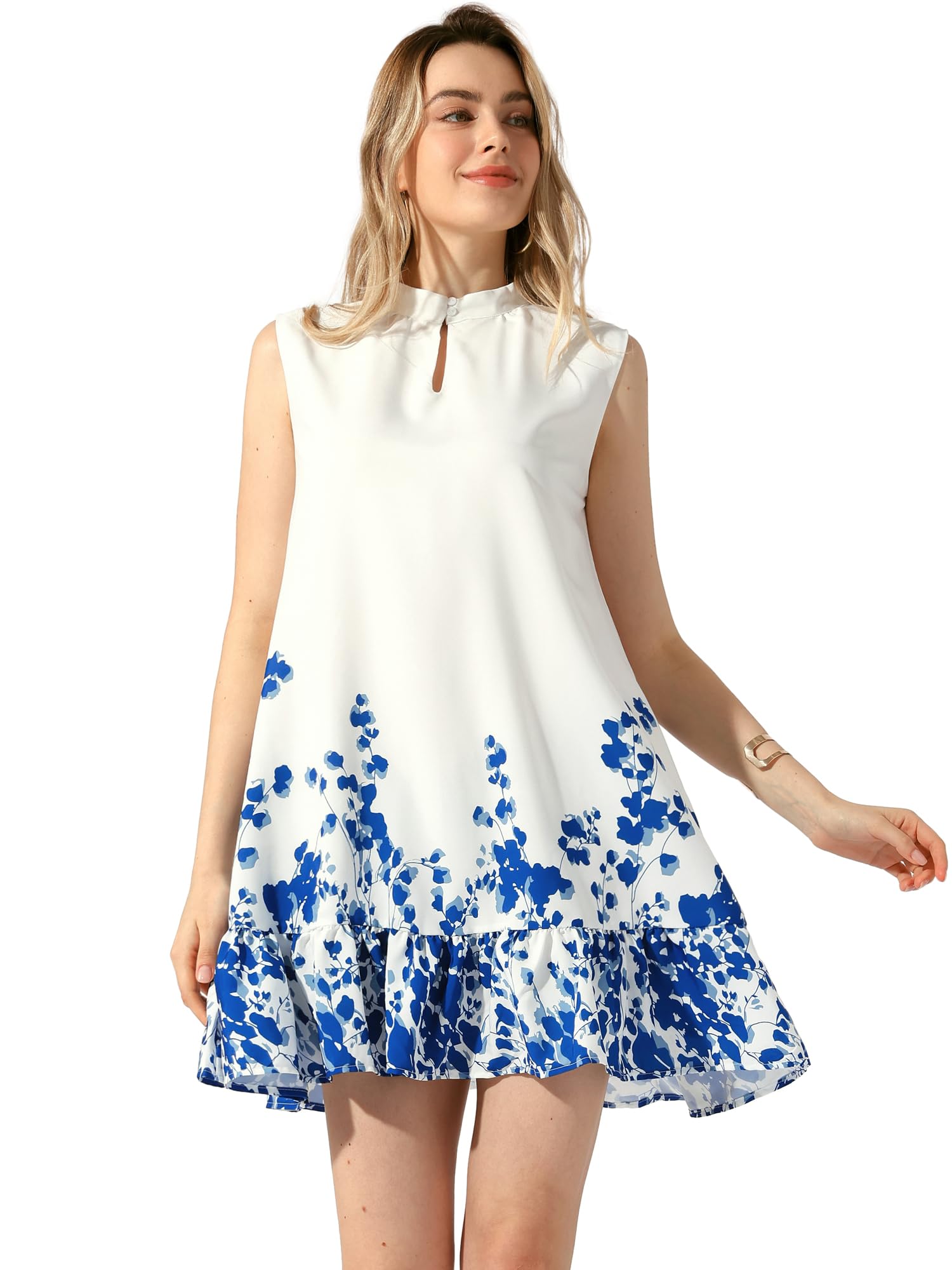 Allegra K Women's Summer Floral Print Ruffled Hem Sleeveless Mini Dress - Casual Beach Dress for Vacation, Party & Date Night