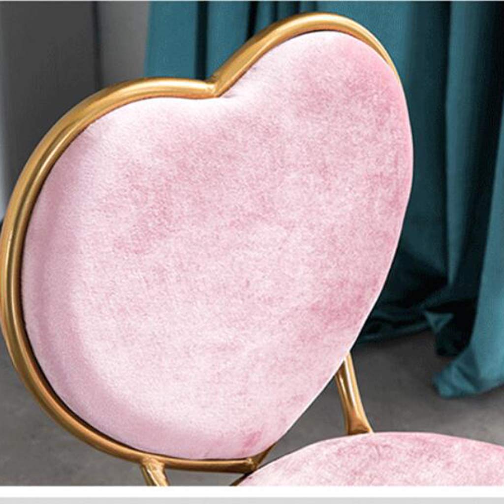 Heart-Shaped Backrest Makeup Chair - Golden Metal Dressing Table Stool with Pink Flannel Upholstery for Kids Room, Reading Nook & Vanity Decor | Perfect for Bedroom, Salon, and Beauty Studio