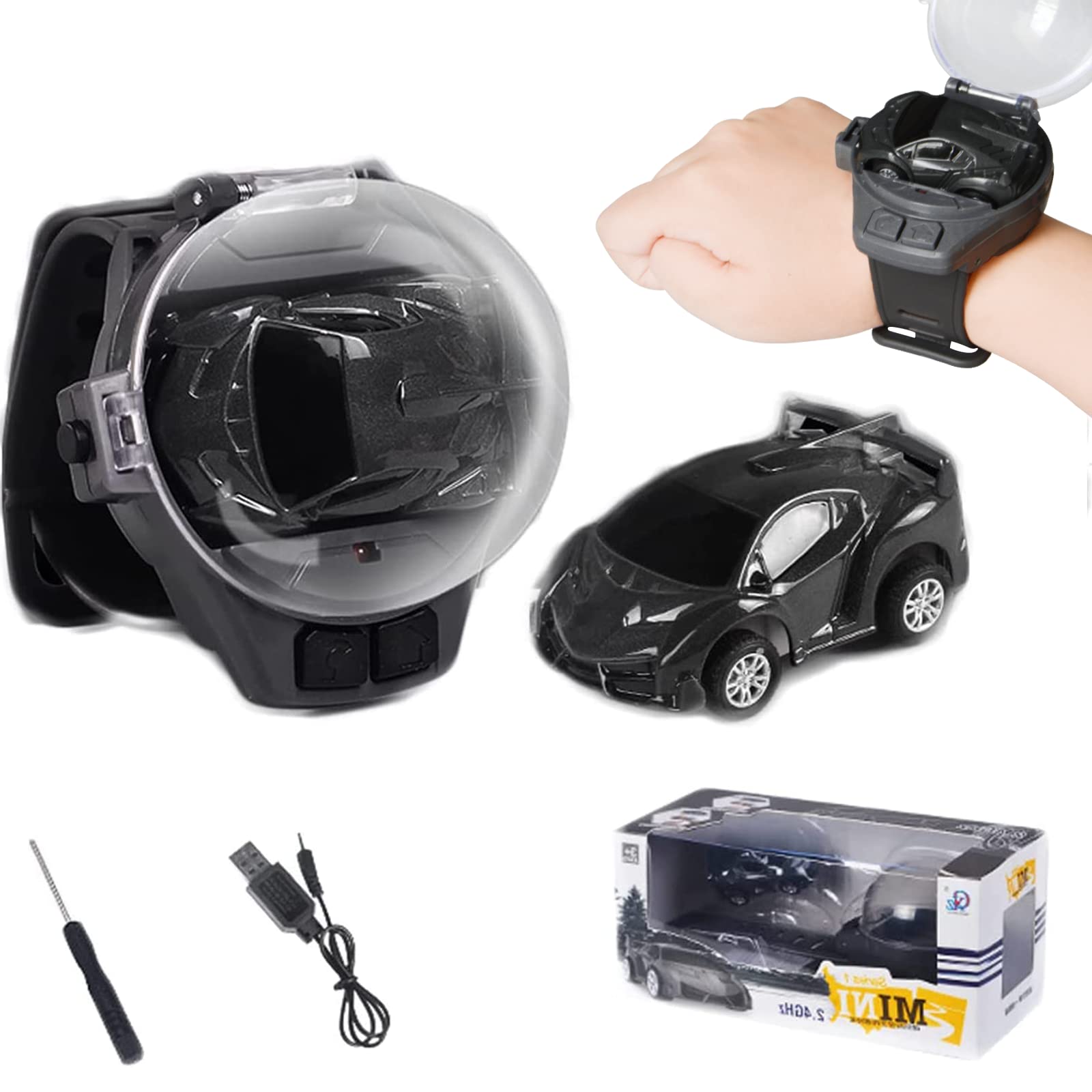 2.4GHz Remote Control Car Toy Watch - USB Rechargeable Mini RC Racing Car for Kids, Boys & Girls | Interactive Game Toy with Wristband | Perfect Gift for Birthdays & Parties (Black) | Indoor & Outdoor Play, Racing Competitions, Fun Family Time