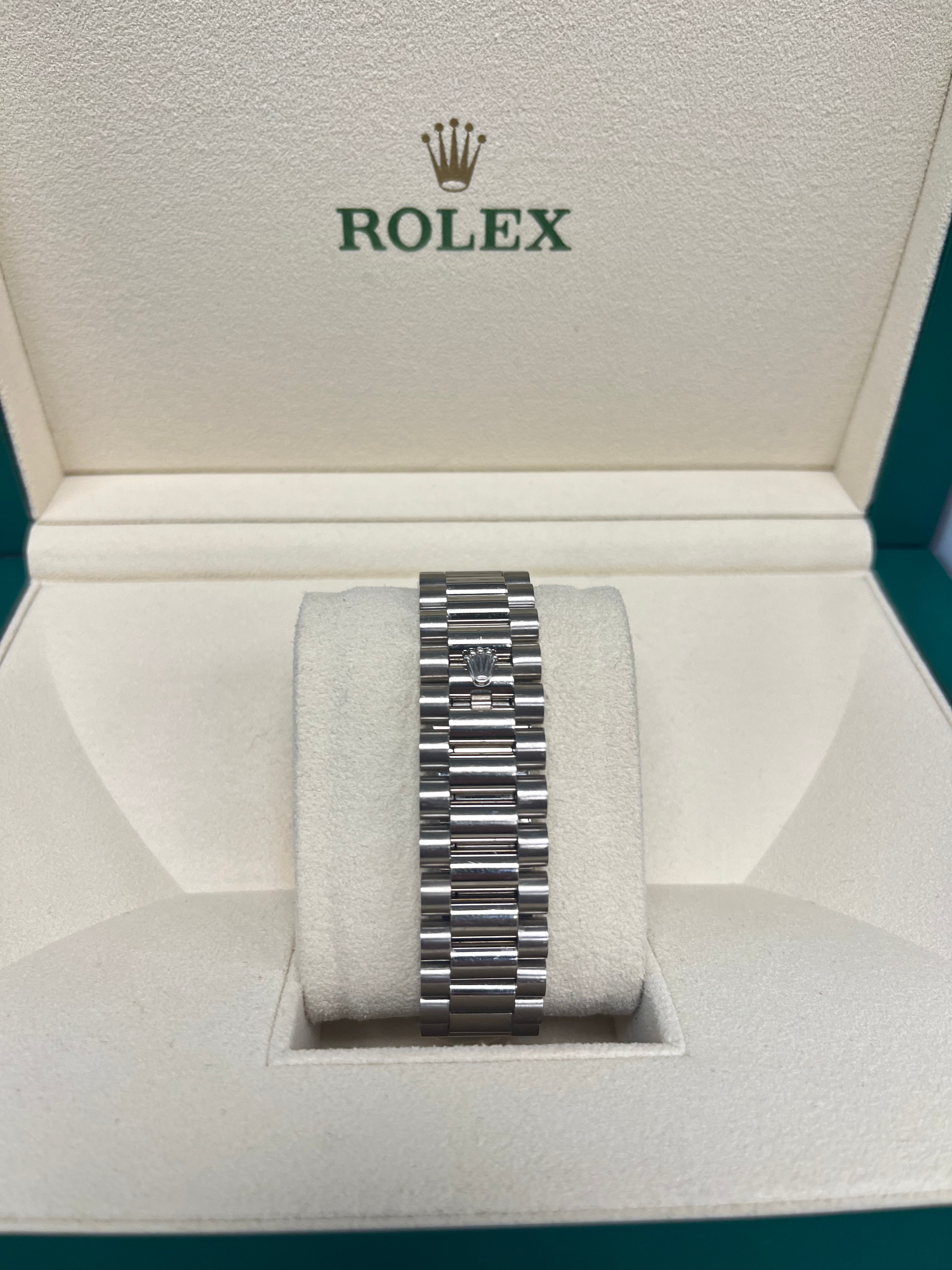 Authentic Rolex Day Date II 18kt White Gold President Watch with Blue Wave Dial Ref 218239BLWAP - Luxury Dress Watch for Business Meetings & Formal Events