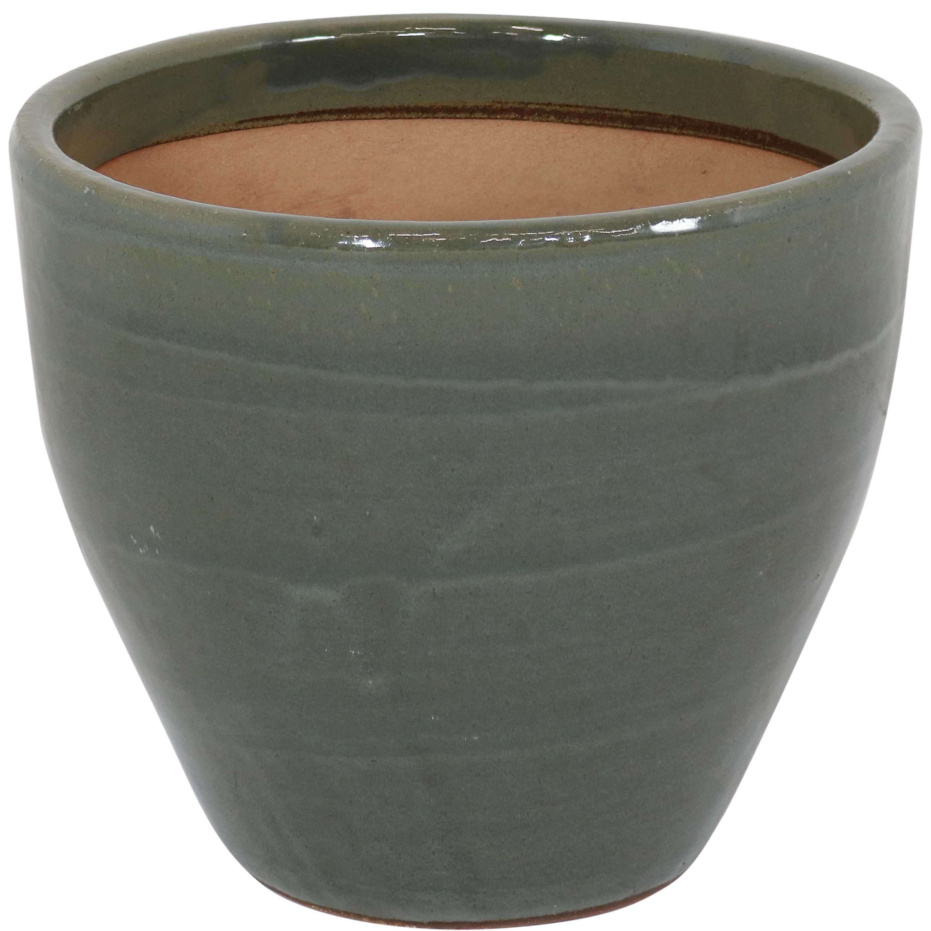 Sunnydaze Resort Round Glazed Ceramic Planter with Drainage Hole - Outdoor Garden Flower Pot for Patio, Deck & Balcony Decor