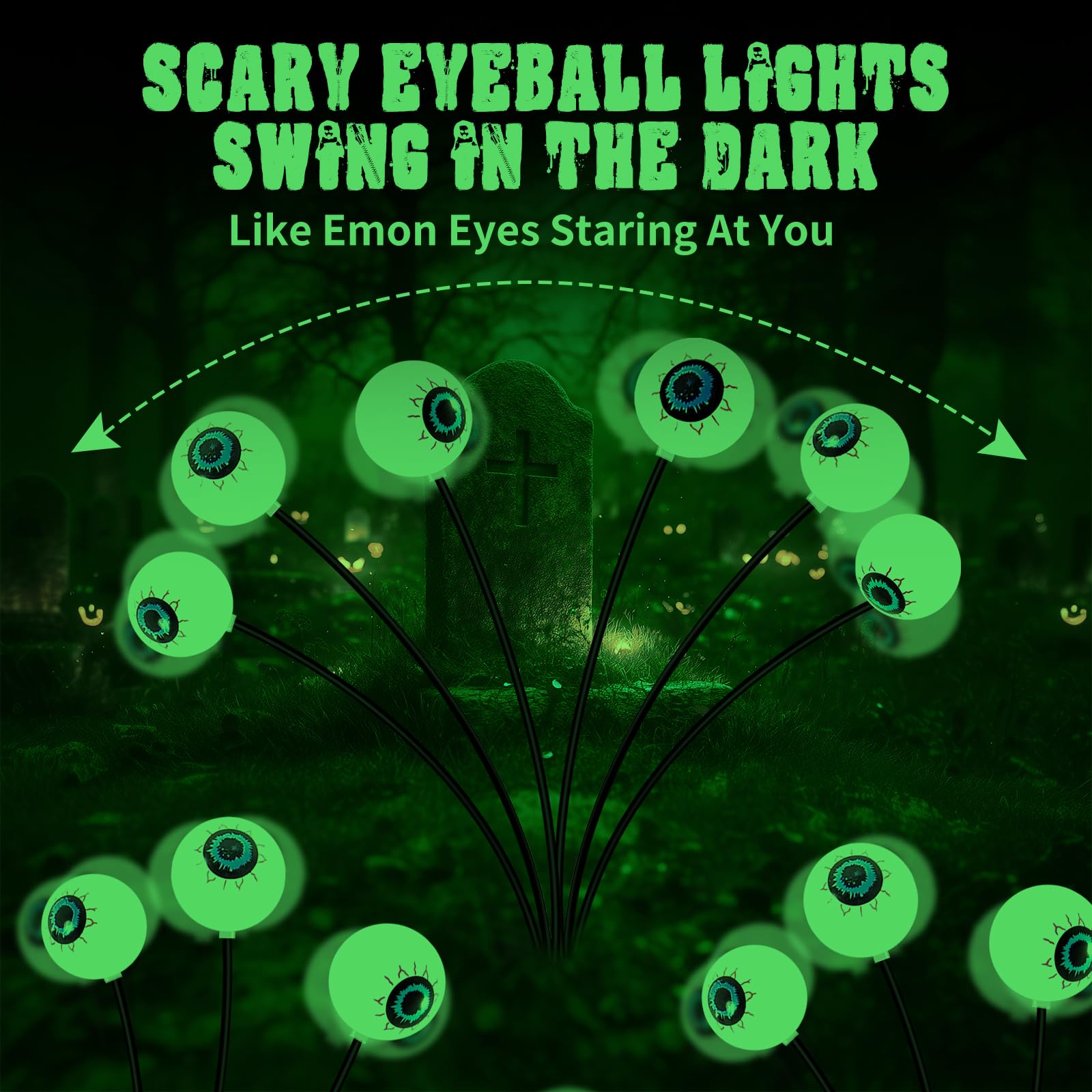 2 Pack 12 LED Solar-Powered Halloween Eyeball Lights - Waterproof Outdoor Scary Decor with 2 Lighting Modes for Yard, Garden, Lawn & Party | Perfect for Pathway Lighting & Spooky Halloween Atmosphere
