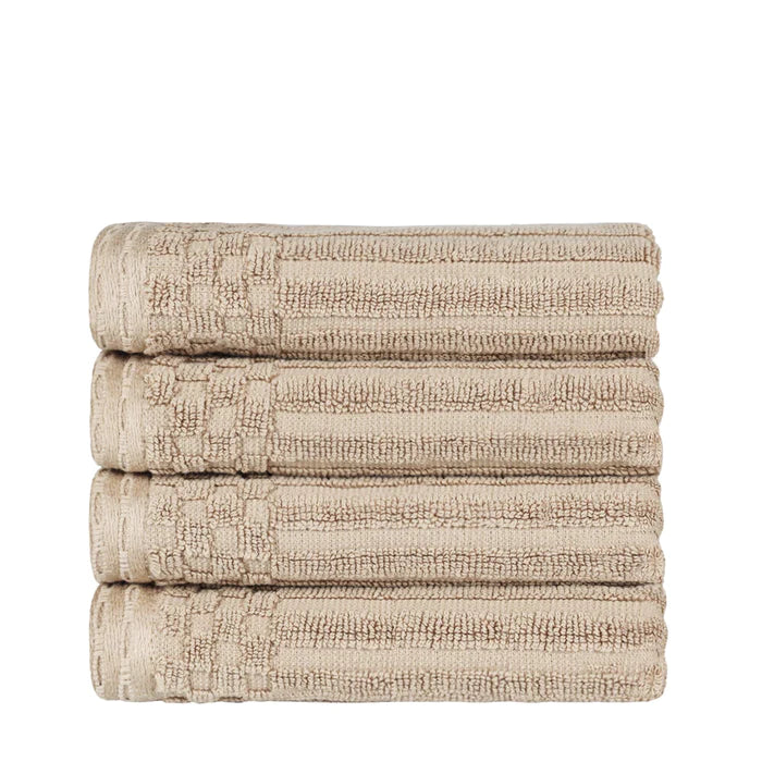 Premium Cotton Ribbed Textured Hand Towels - Ultra Absorbent 4-Piece Bath Towel Set for Kitchen, Bathroom & Gym - Soft Quick-Drying Guest Towels