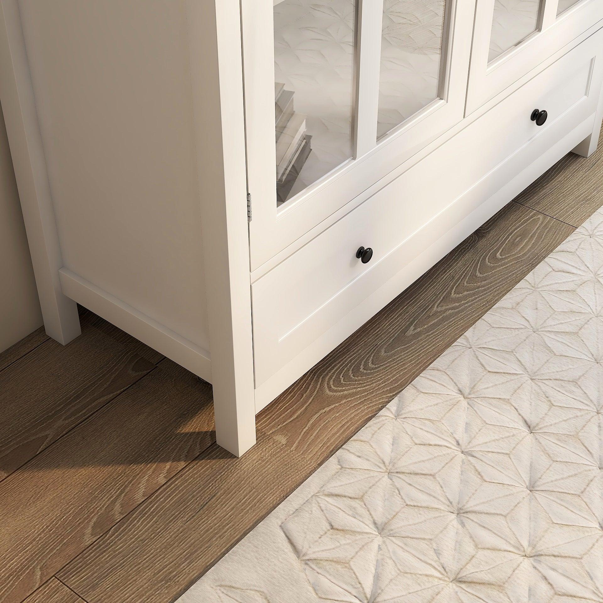Buffet Storage Cabinet with Double Glass Doors & Unique Bell Handle - Elegant Display & Storage Solution for Dining Room, Kitchen, or Living Room