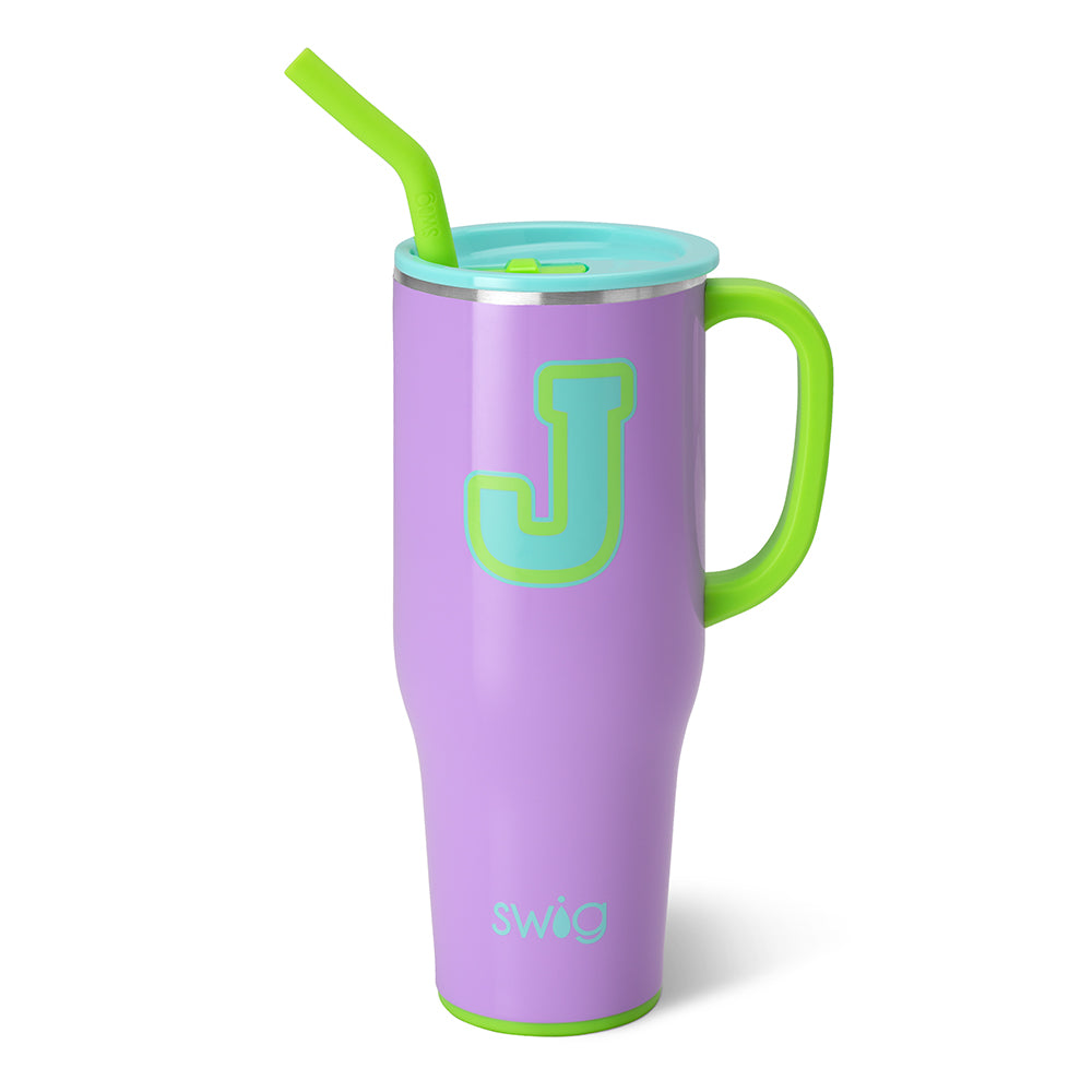40oz Ultra Violet Initial J Mega Mug - Personalized Large Insulated Tumbler for Coffee, Tea & Cold Drinks - Perfect for Home, Office & Travel
