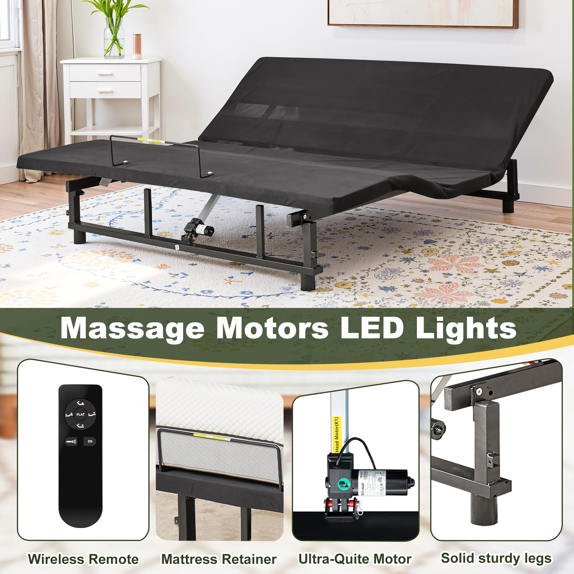 Adjustable Bed Frame with Head & Foot Incline - Zero Gravity Position, Wireless Remote Control, Quiet Durable Motor - Full Size Bed Base for Enhanced Comfort & Better Sleep | Perfect for Home, Hospital & Recovery Use