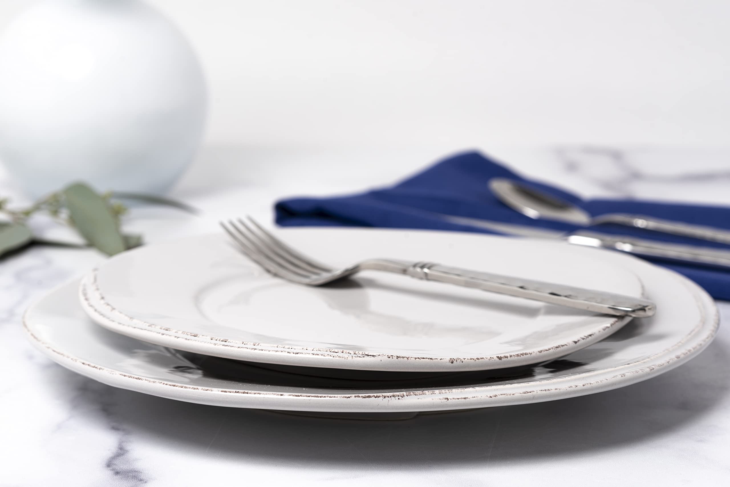 Vietri Lastra Light Gray 4-Piece Stoneware Dinnerware Set - Includes Cereal/Pasta Bowls & Salad/Dinner Plates - Elegant Table Setting for Everyday Meals & Entertaining