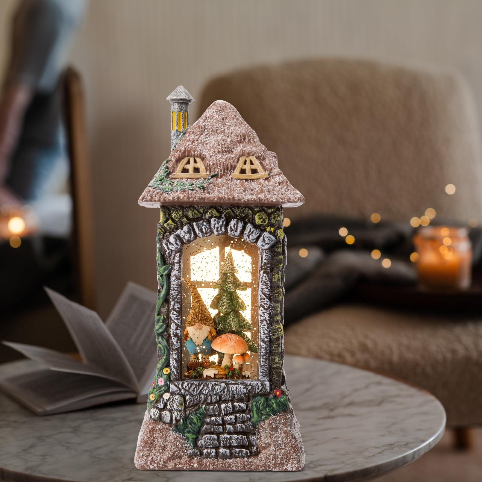 Spring Gnomes Mushroom Snow Globe with 6-Hour Timer - Sparkling Fairy Garden Decor for Home, Office & Gift Giving | Perfect for Easter, Christmas & Seasonal Display