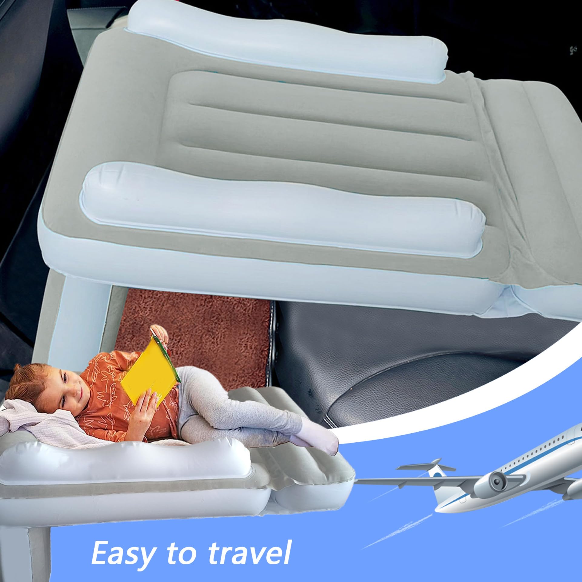 Inflatable Airplane Toddler Bed for Travel - Portable Kids Airplane Bed Fits Most Airline Seats & Car Seats | Perfect for Long Flights, Road Trips & Nap Time
