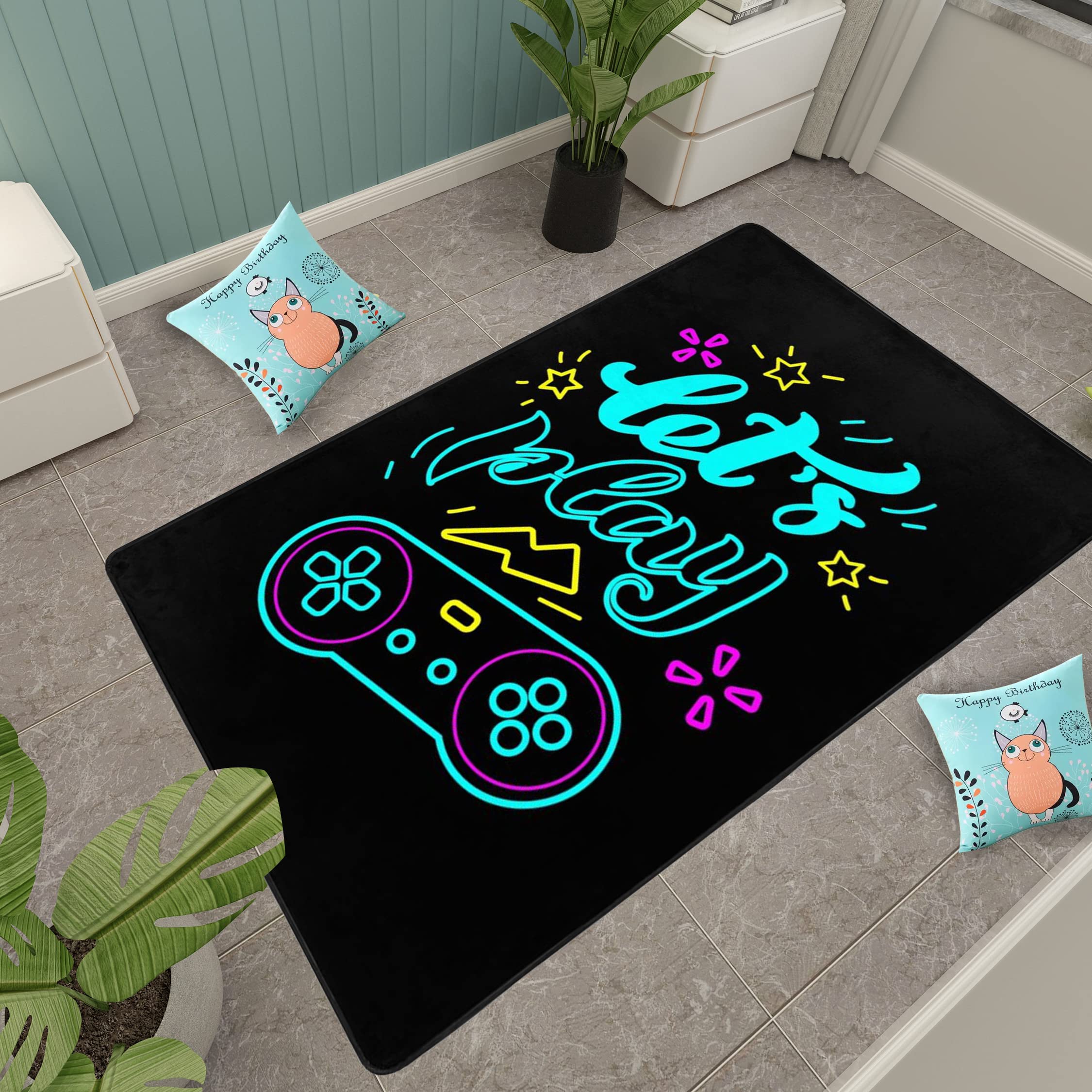 Game Controller Area Rug - Non-Slip Play Mat for Kids Room & Living Room Decor